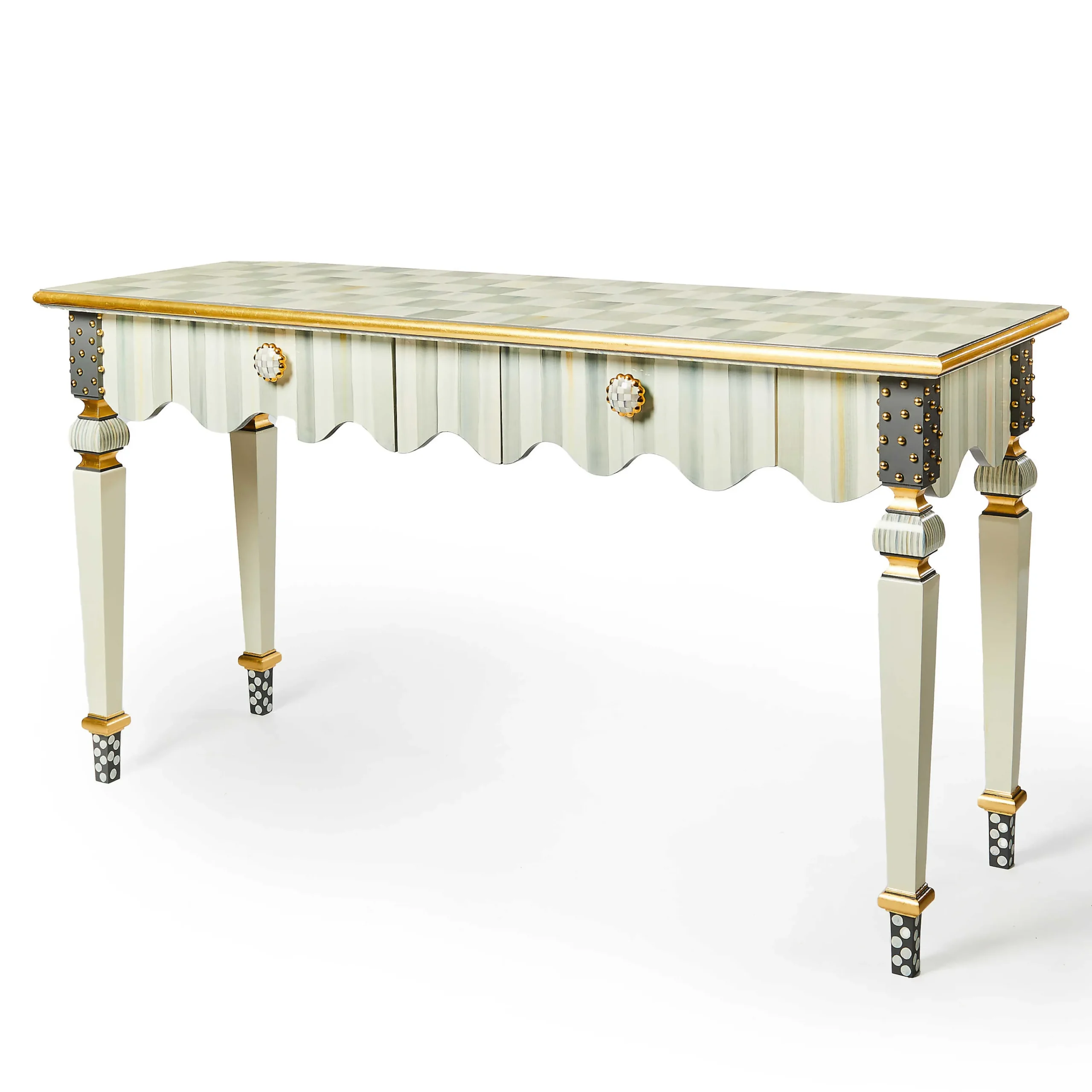 MacKenzie-Childs Sterling Check Stripe Console Table| Storage Furniture|Living Room
