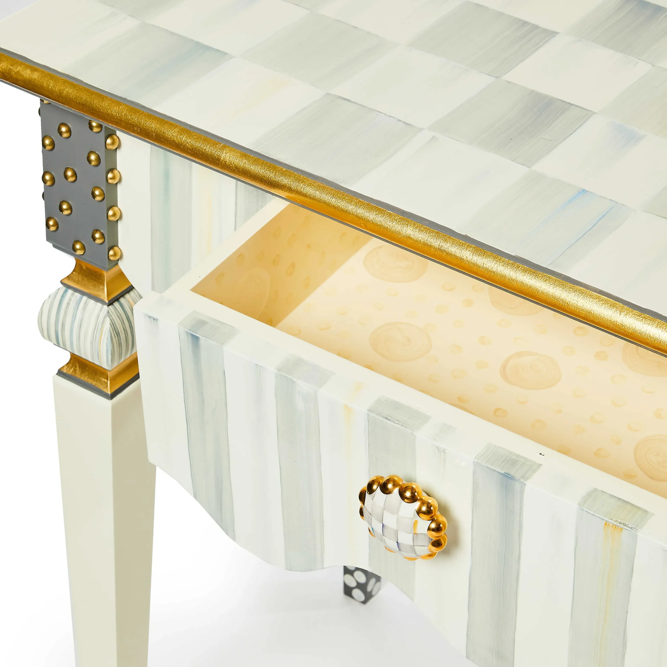 MacKenzie-Childs Sterling Check Stripe Console Table| Storage Furniture|Living Room