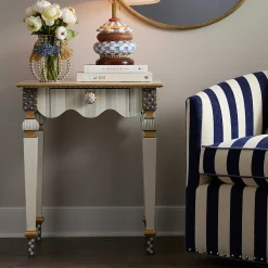 MacKenzie-Childs Sterling Check  Stripe Side Table| Living Room