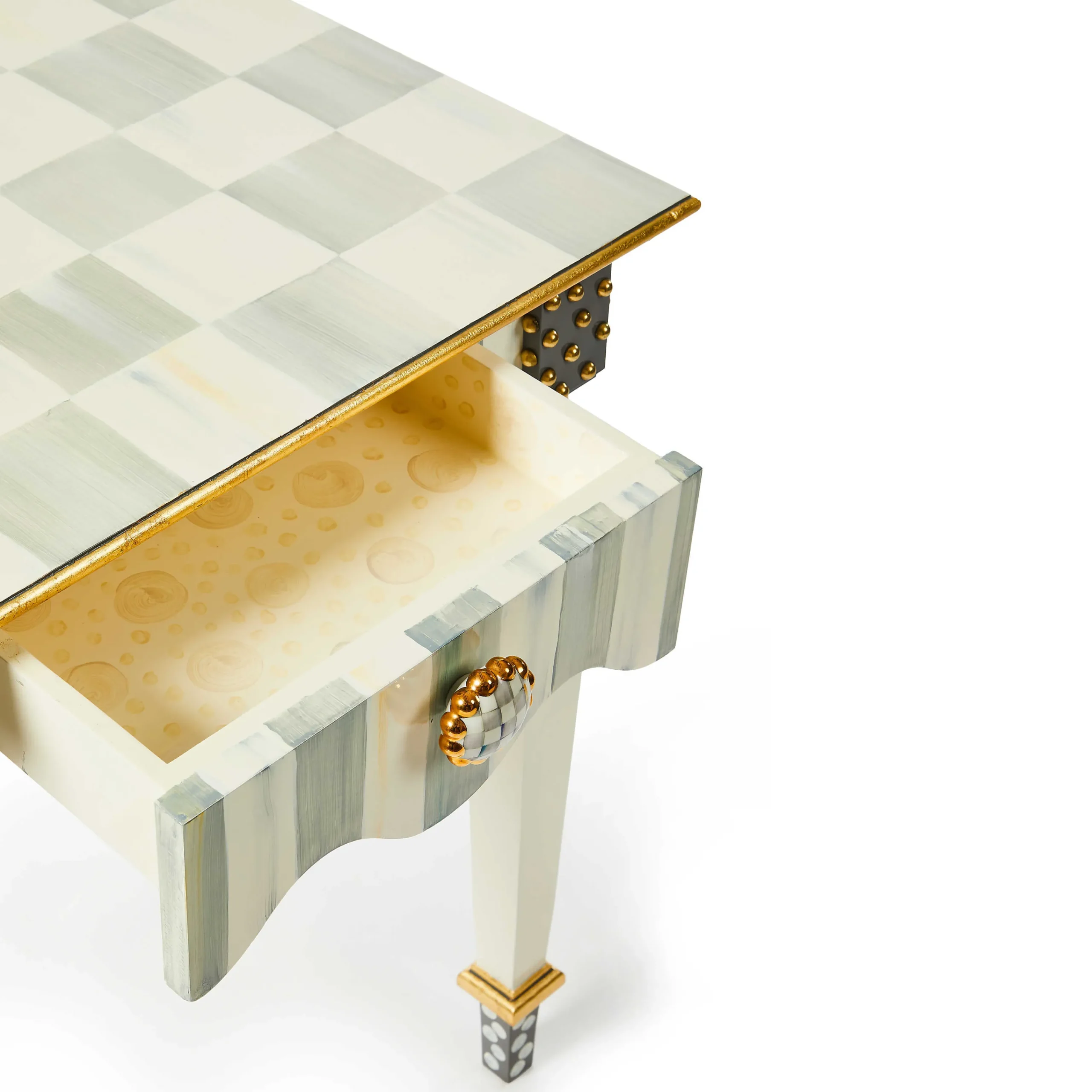 MacKenzie-Childs Sterling Check Stripe Side Table| Living Room