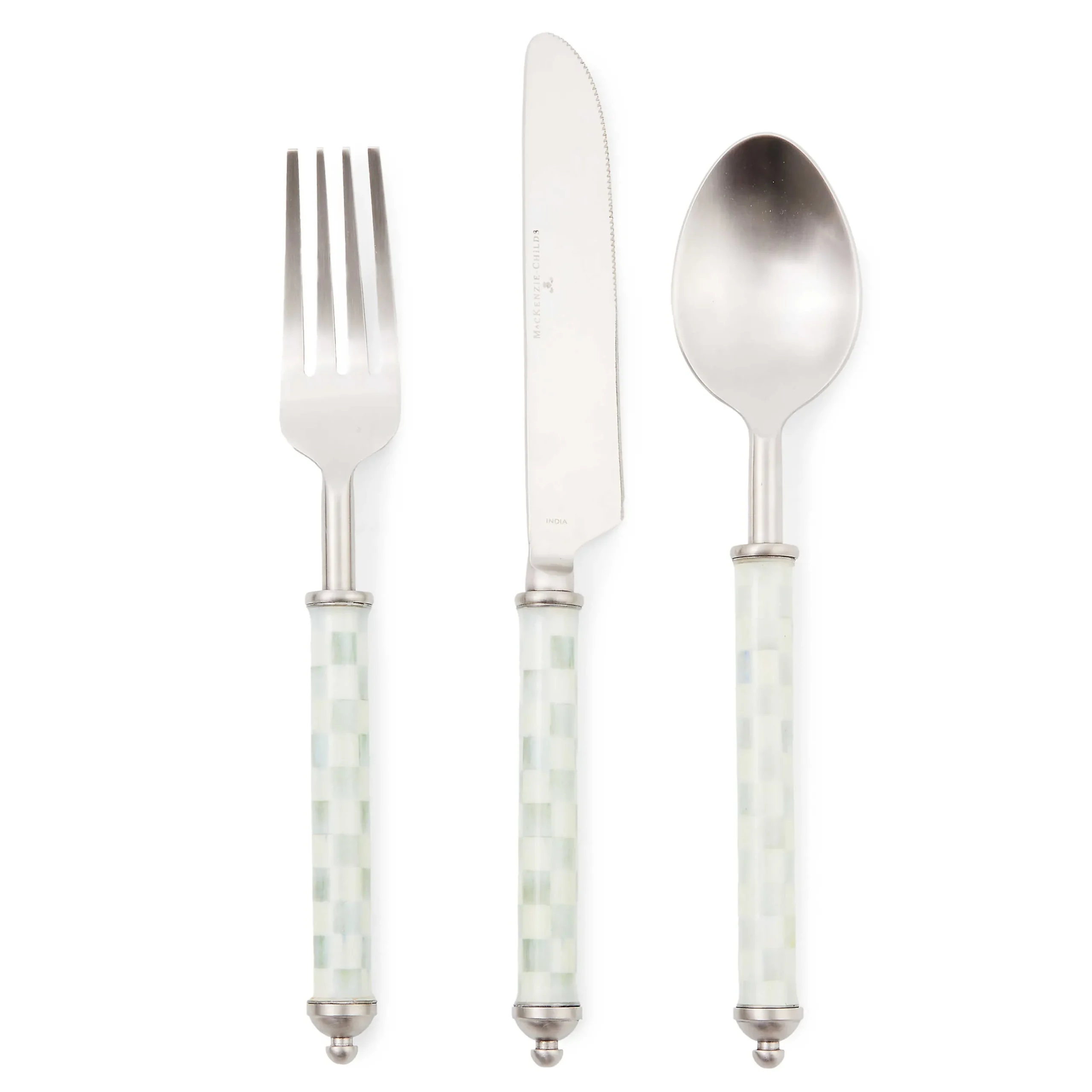 MacKenzie-Childs Sterling Check Supper Club 3-Piece Place Setting| Fall Entertaining|Dinnerware & Flatware
