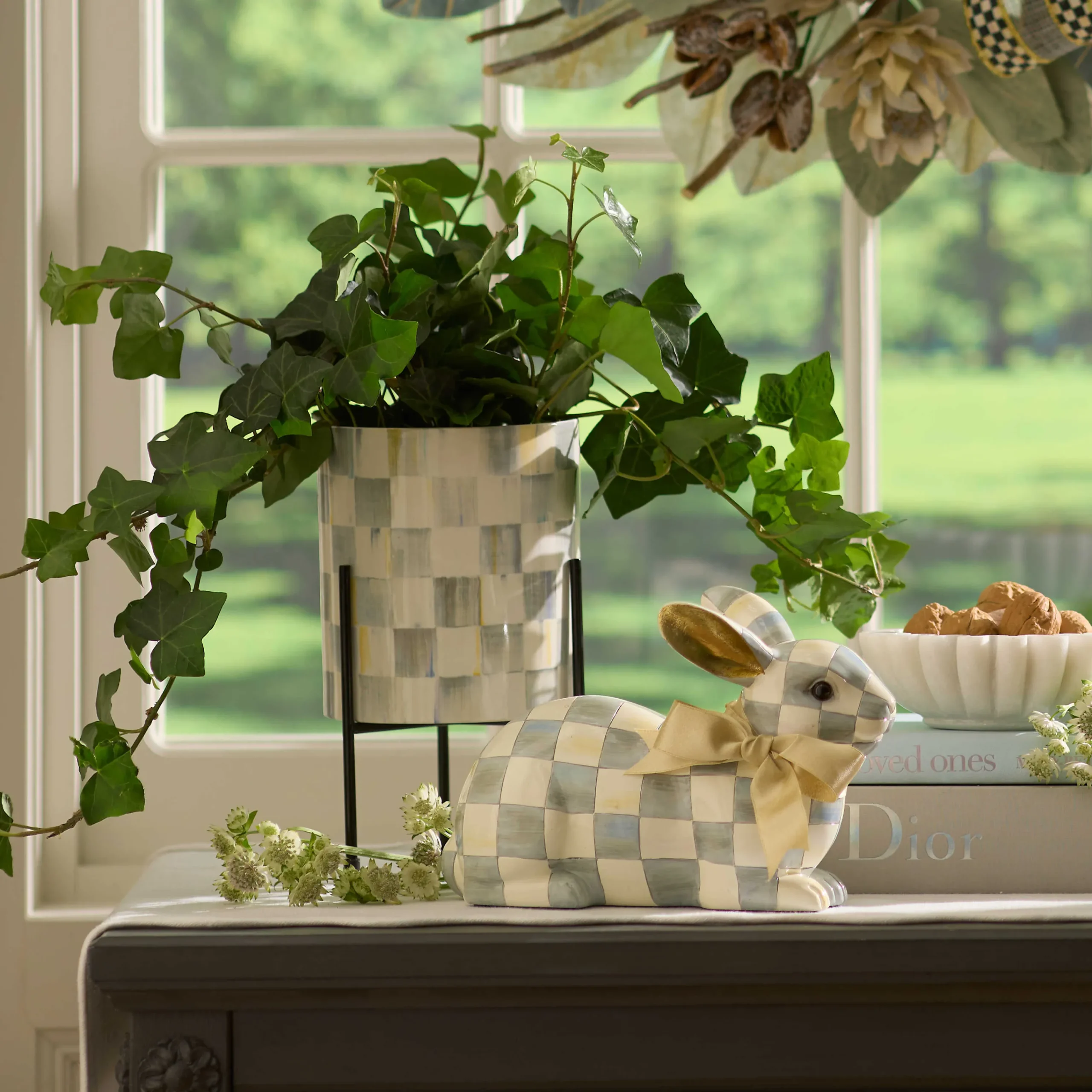 MacKenzie-Childs Sterling Check Tabletop Planter| Spring|Greenery & Florals