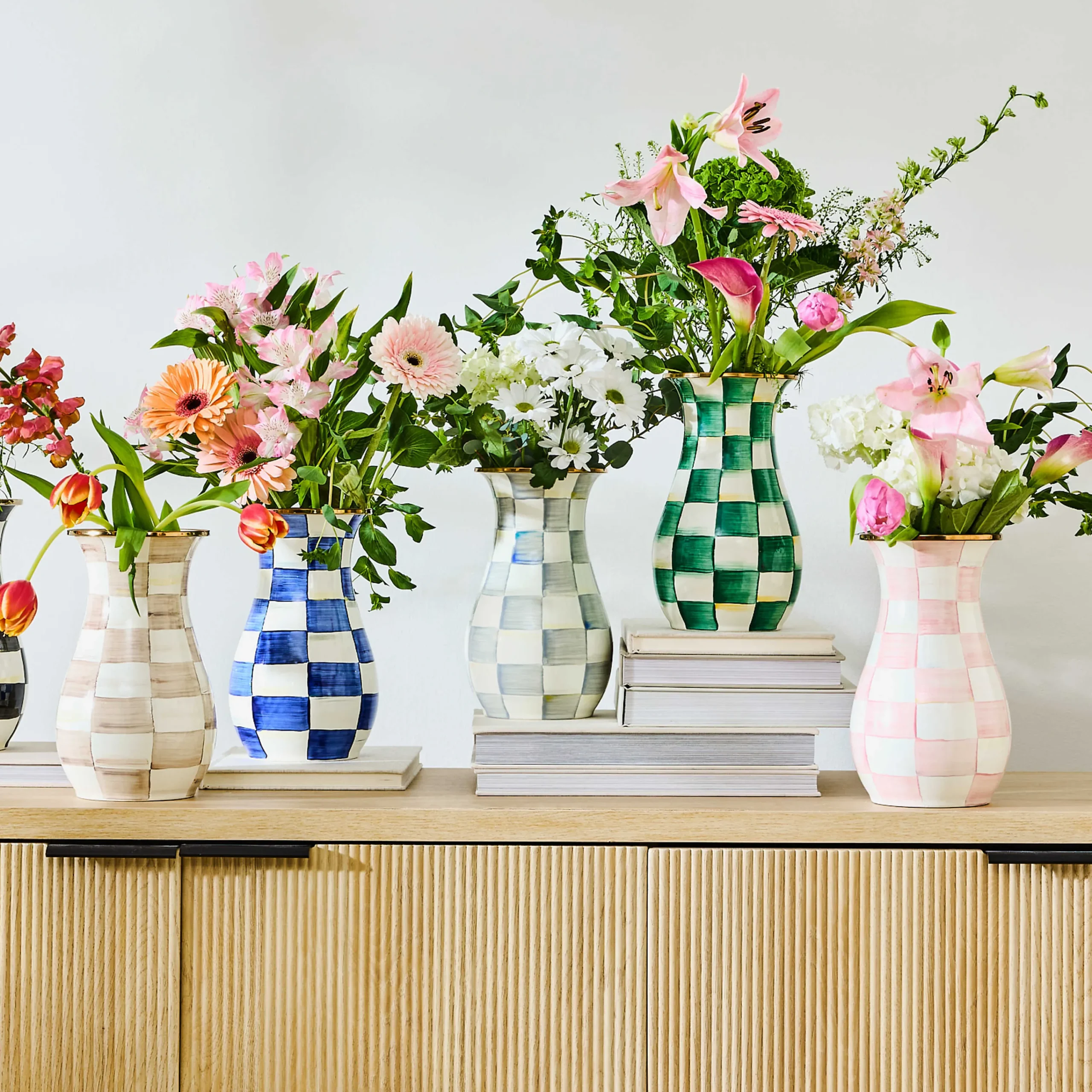 MacKenzie-Childs Sterling Check Tall Vase| Greenery & Florals|Room Accents