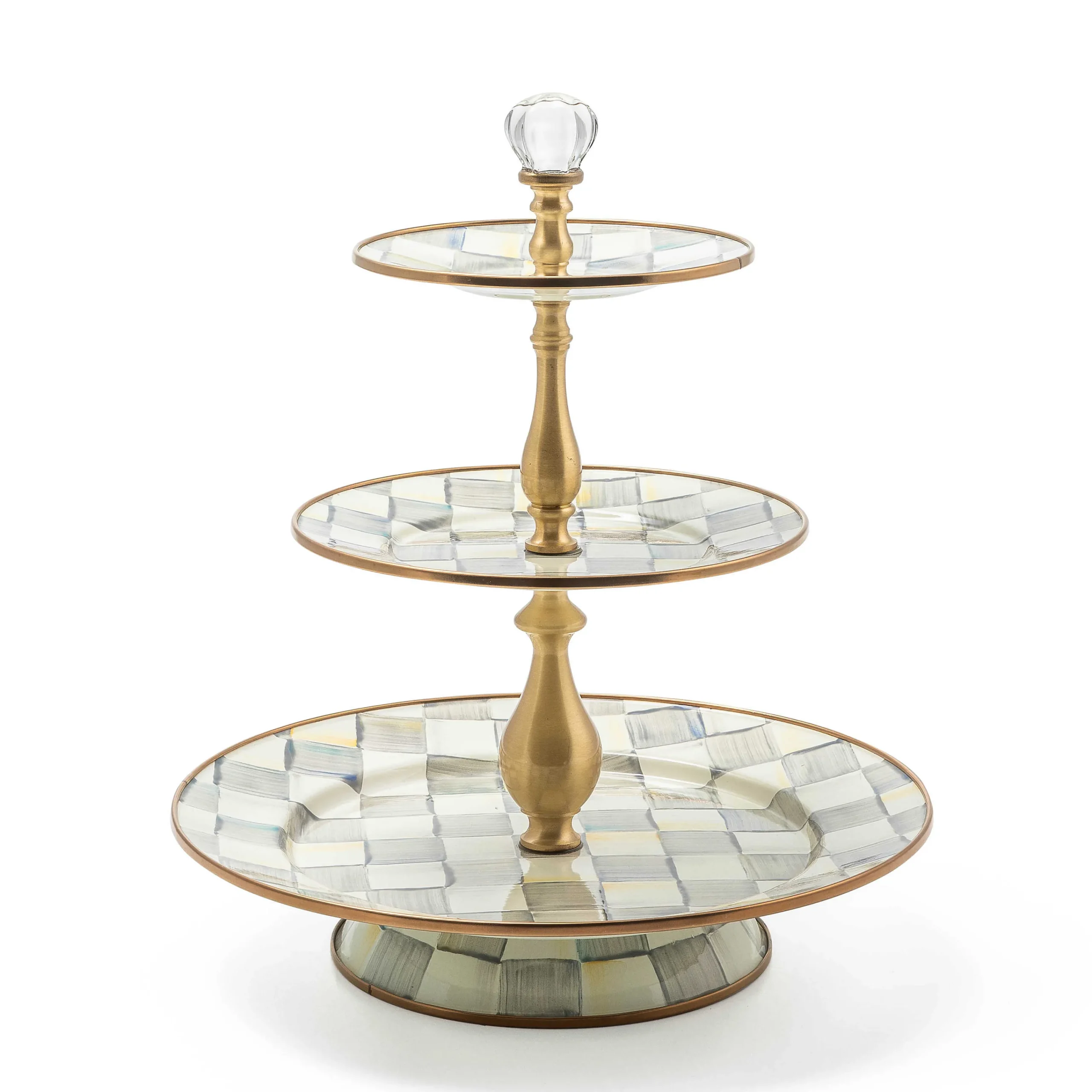 MacKenzie-Childs Sterling Check Three Tier Sweet Stand| Bar Entertaining|Serveware
