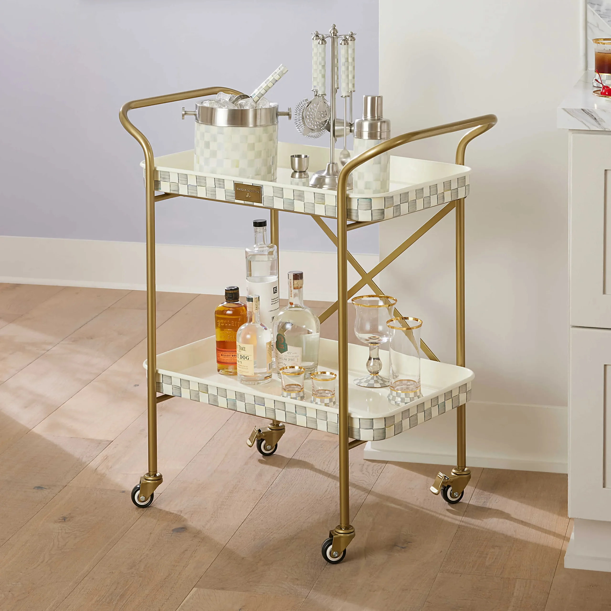 MacKenzie-Childs Sterling Check 2-Tier Kitchen Cart| Dining Room & Kitchen|Bar Entertaining