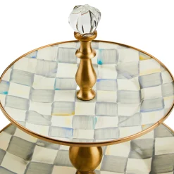 MacKenzie-Childs Sterling Check Two Tier Sweet Stand| Fall Entertaining|Serveware