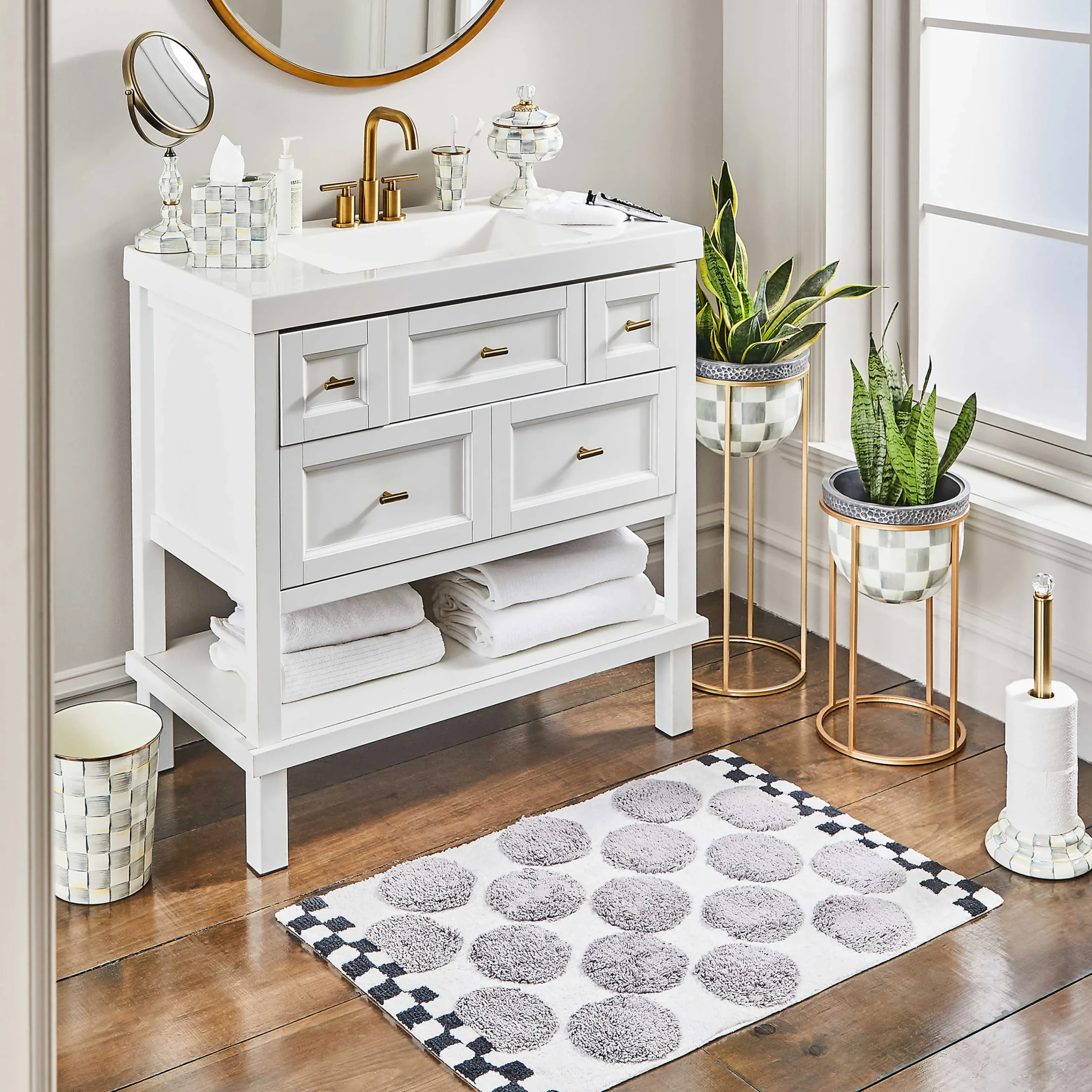 MacKenzie-Childs Sterling Check Waste Bin| Bath & Bath Accessories|Room Accents