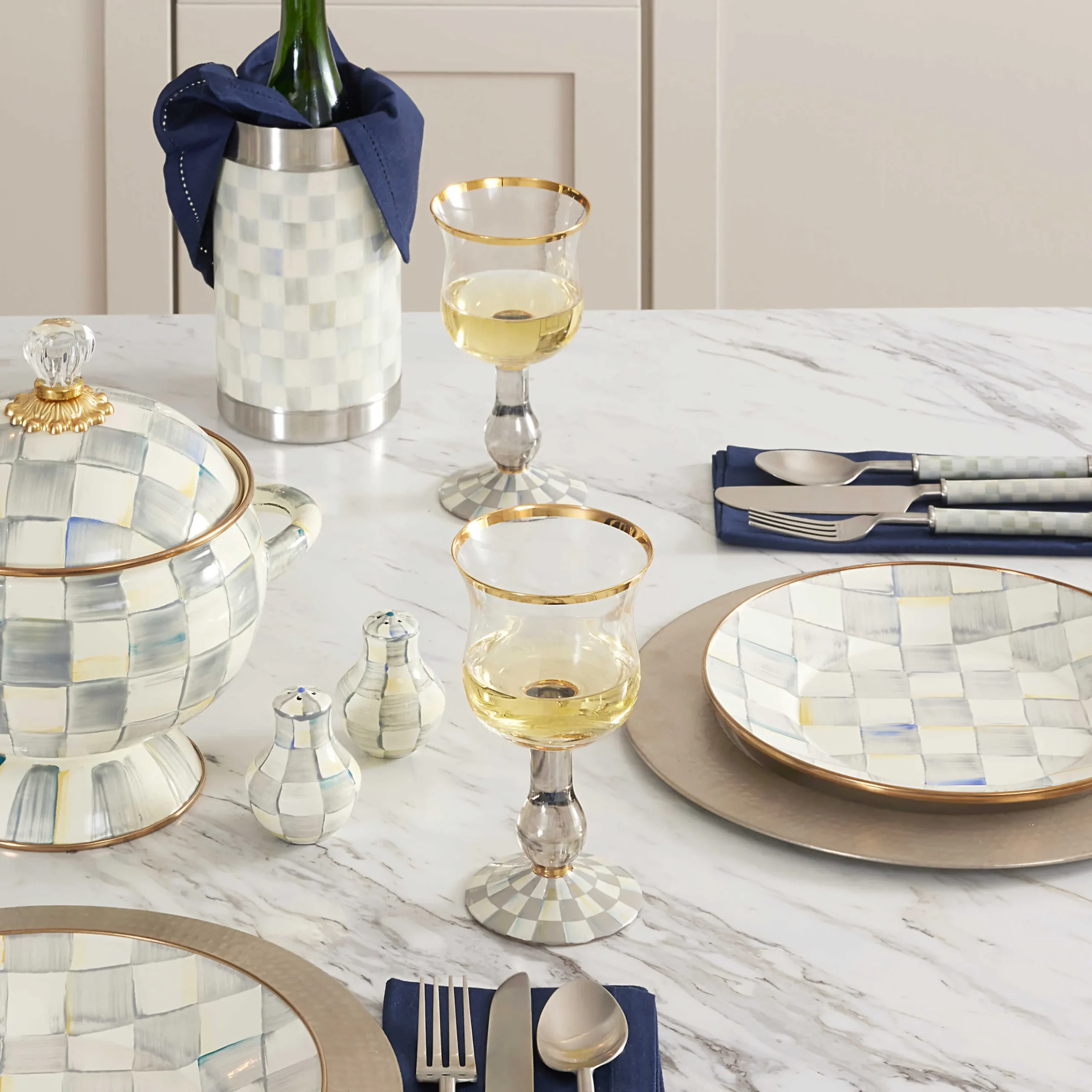 MacKenzie-Childs Sterling Check Wine Glass| Fall Entertaining|Drinkware