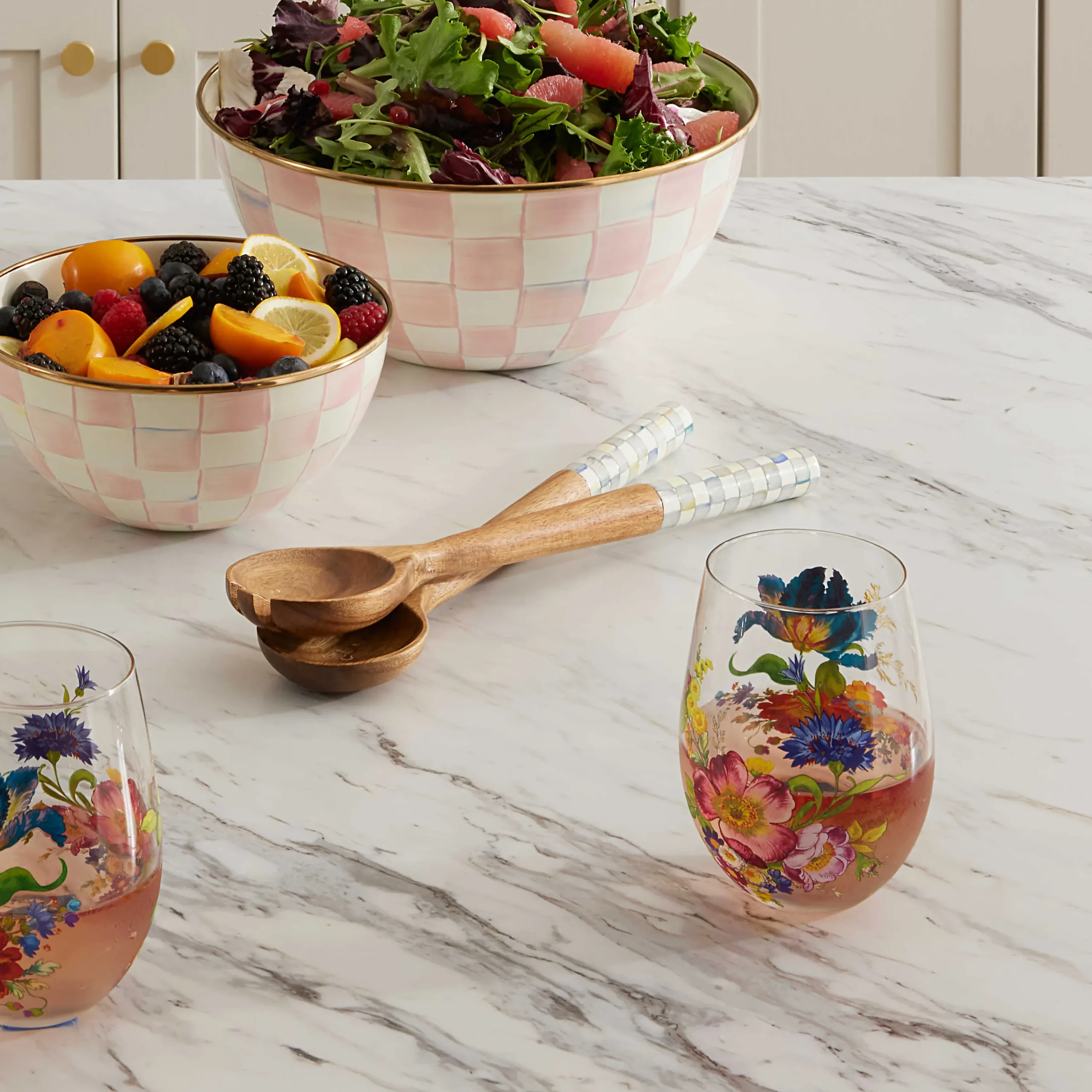 MacKenzie-Childs Sterling Check Wood Salad Servers| Fall Entertaining|Serveware