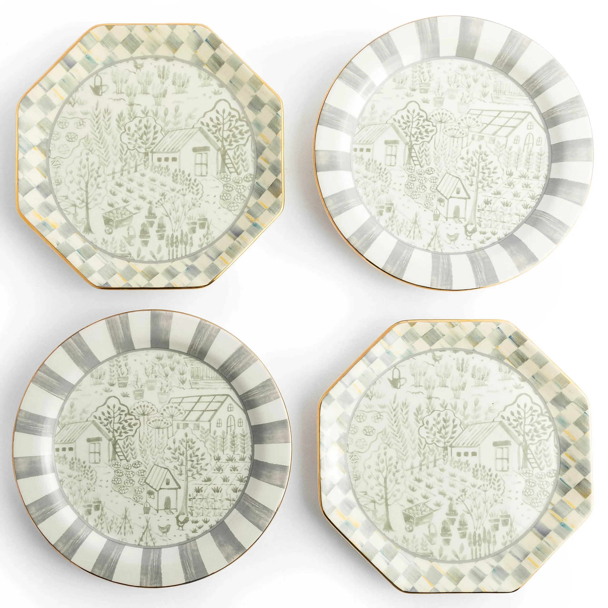 MacKenzie-Childs Sterling Cottage Dessert Plates, Set of 4| Spring|Dinnerware & Flatware