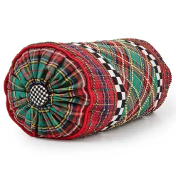 MacKenzie-Childs Tartan Beaded Bolster Pillow| Pillows, Throws, & Cushions