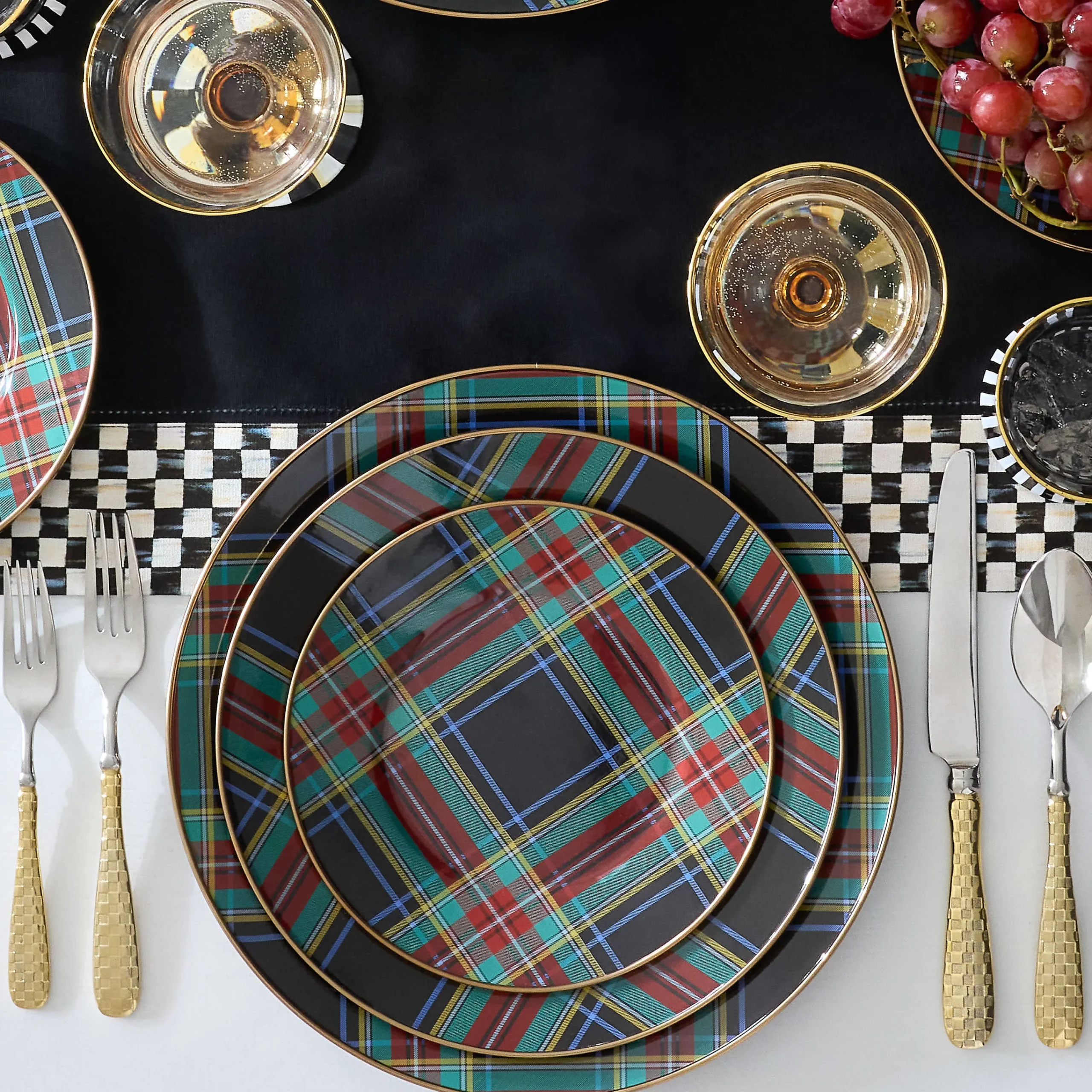 MacKenzie-Childs Tartan Black Salad/Dessert Plate| Dinnerware & Flatware