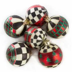 MacKenzie-Childs Tartan Glass Ball Ornaments, Set of 6| Holiday
