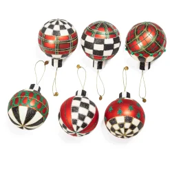 MacKenzie-Childs Tartan Glass Large Ball Ornaments, Set of 6| Holiday