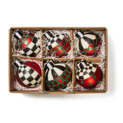 MacKenzie-Childs Tartan Glass Large Ball Ornaments, Set of 6| Holiday