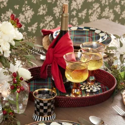 MacKenzie-Childs Tartan Large Black Rattan Serving Tray| Serveware