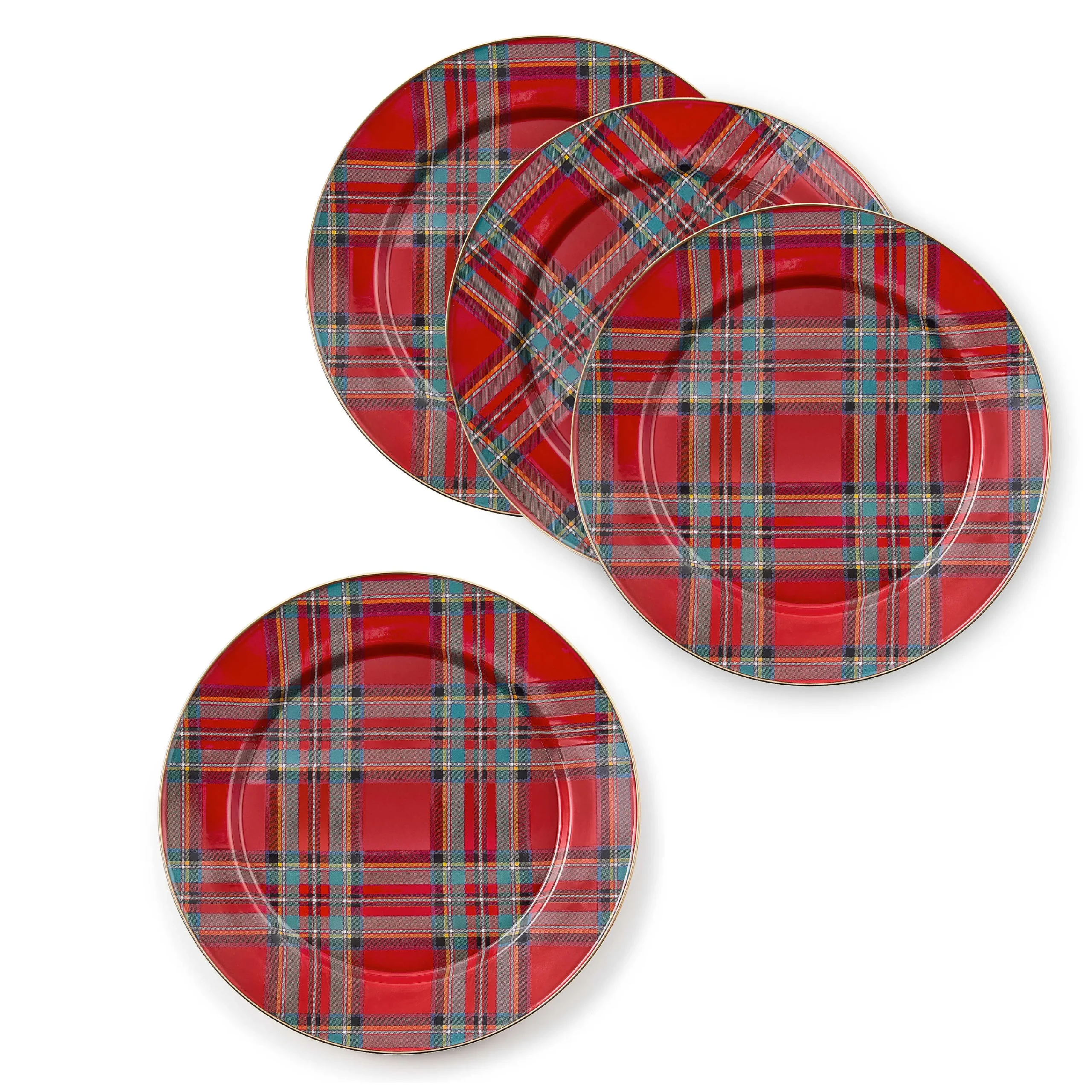 MacKenzie-Childs Tartastic Enamel Charger - Red, Set of 4| Holiday|Kitchen & Dining Sets