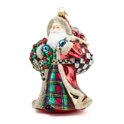 MacKenzie-Childs Tartastic Father Christmas Glass Ornament| Holiday