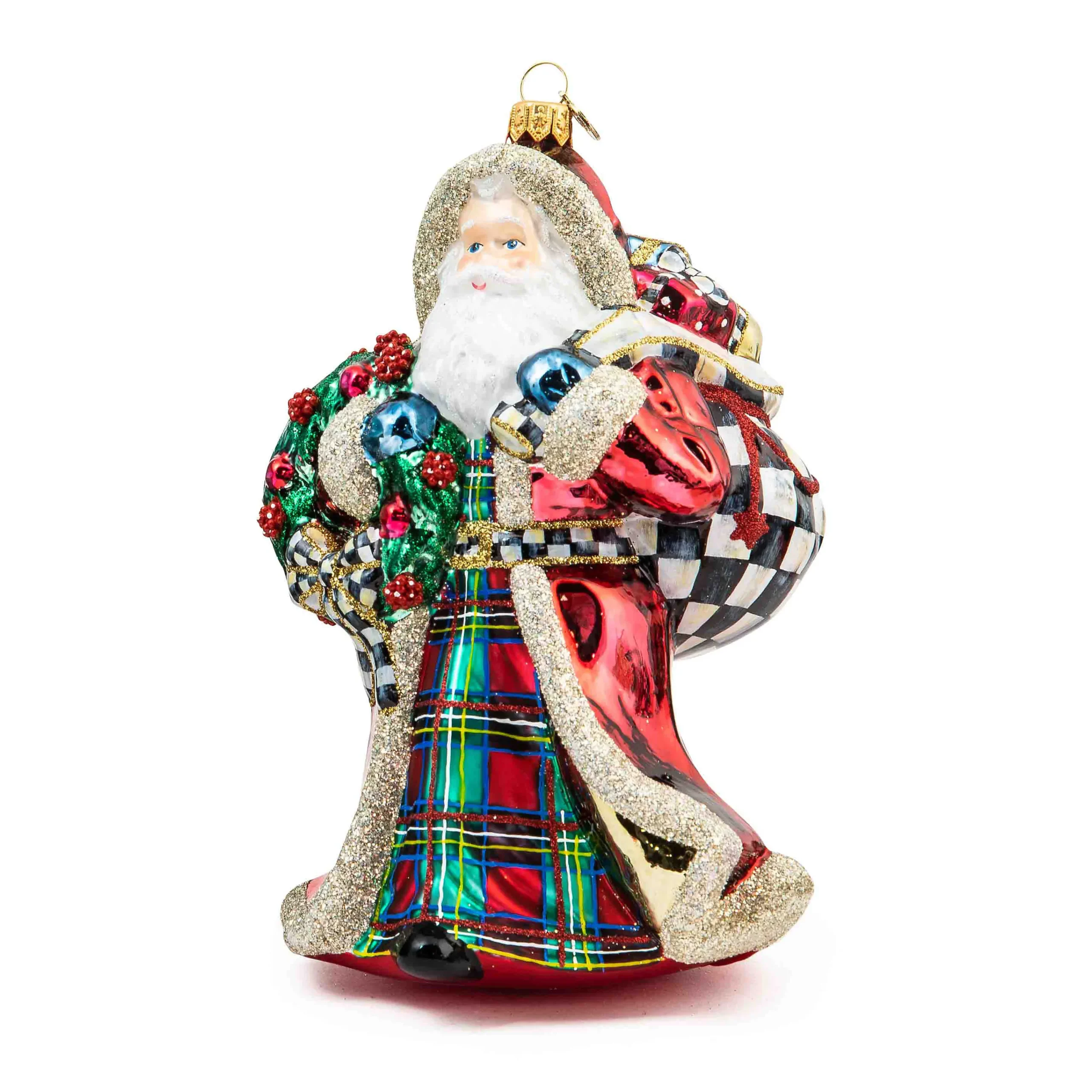 MacKenzie-Childs Tartastic Father Christmas Glass Ornament| Holiday