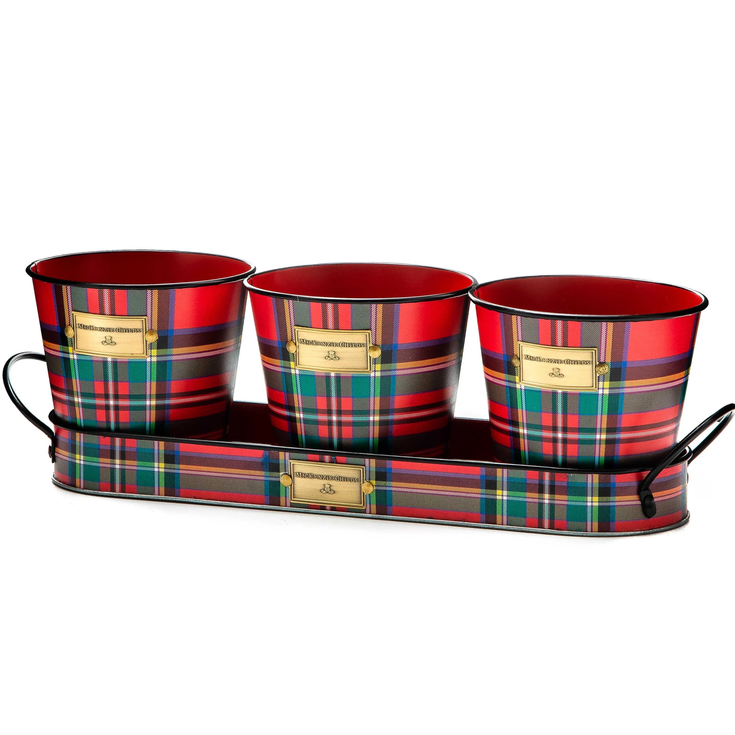 MacKenzie-Childs Tartastic Herb Pots, Set of 3| Holiday|Greenery & Florals