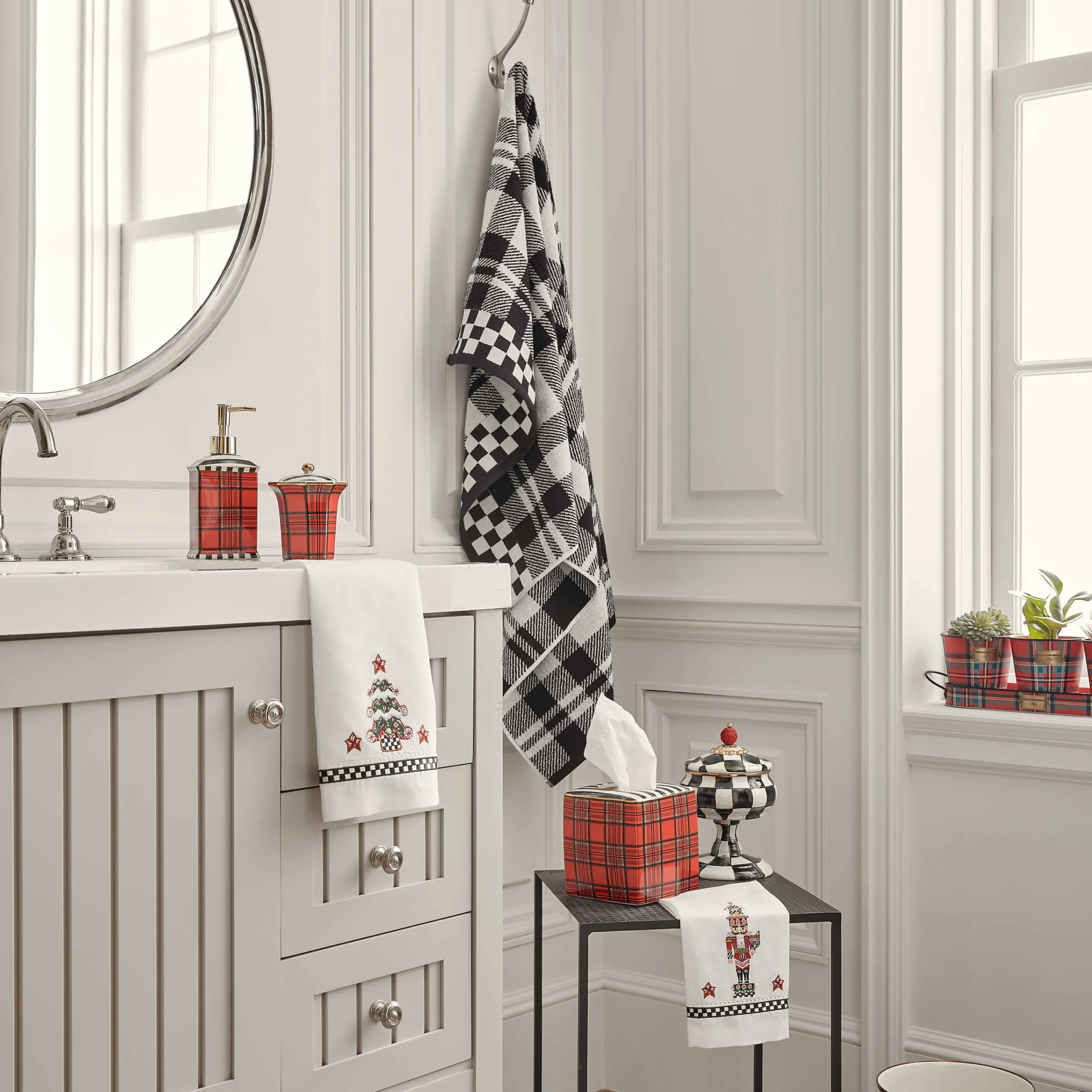 MacKenzie-Childs Tartastic Herb Pots, Set of 3| Holiday|Greenery & Florals