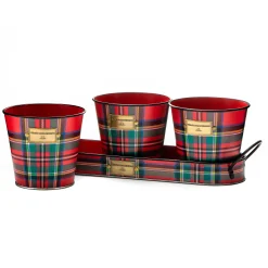 MacKenzie-Childs Tartastic Herb Pots, Set of 3| Holiday|Greenery & Florals