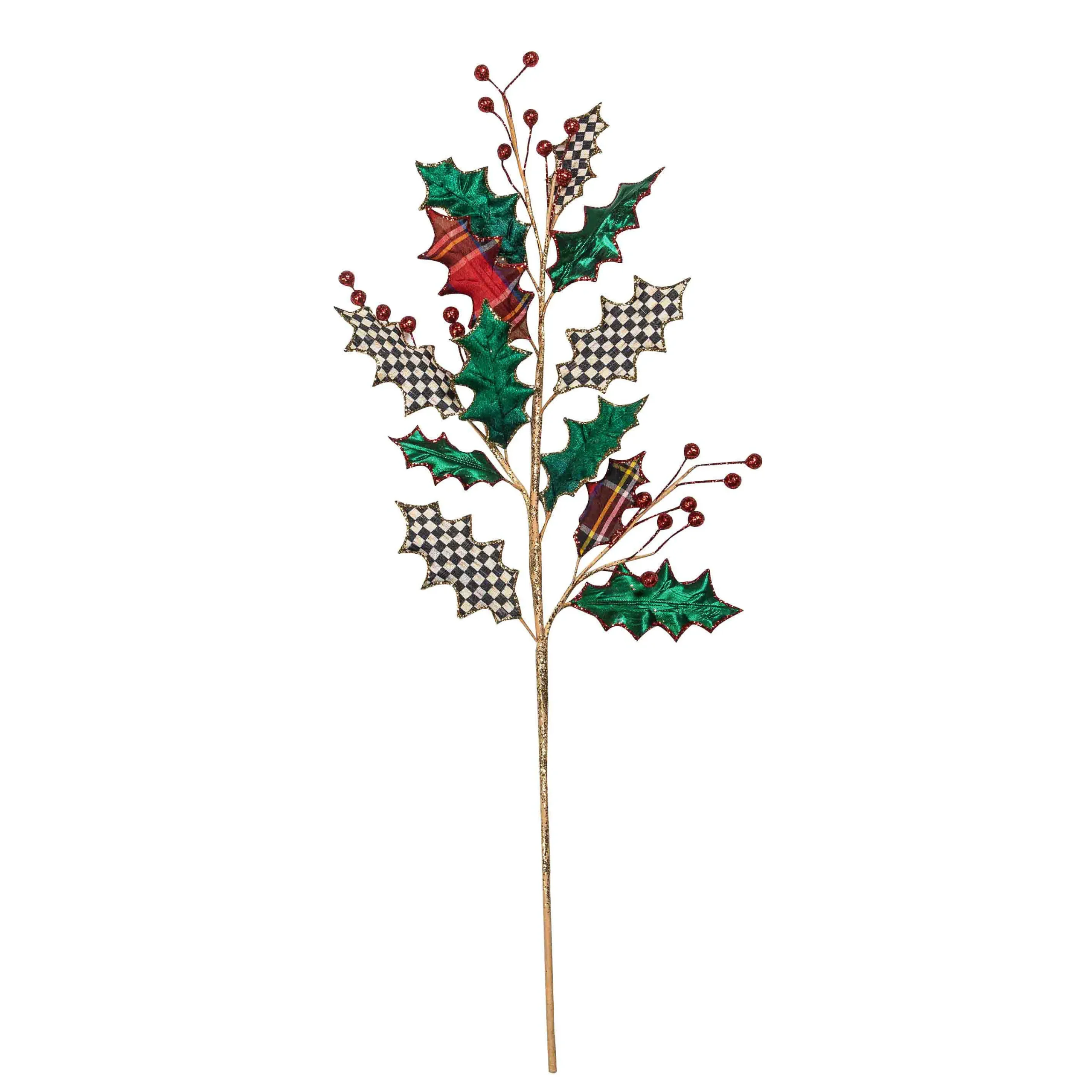 MacKenzie-Childs Tartastic Holly Spray Stem| Holiday|Greenery & Florals
