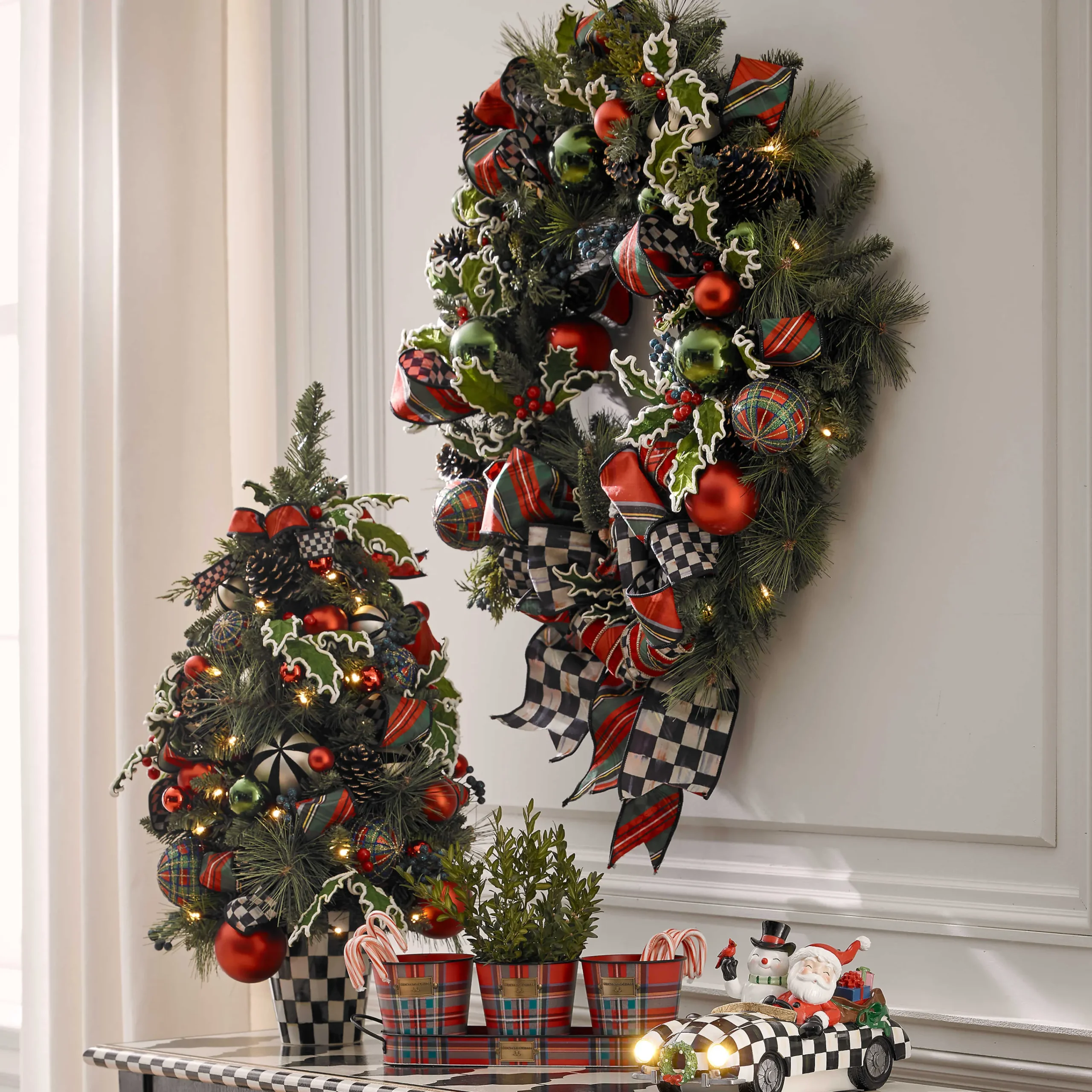 MacKenzie-Childs Tartastic Illuminated Wreath| Holiday|Greenery & Florals