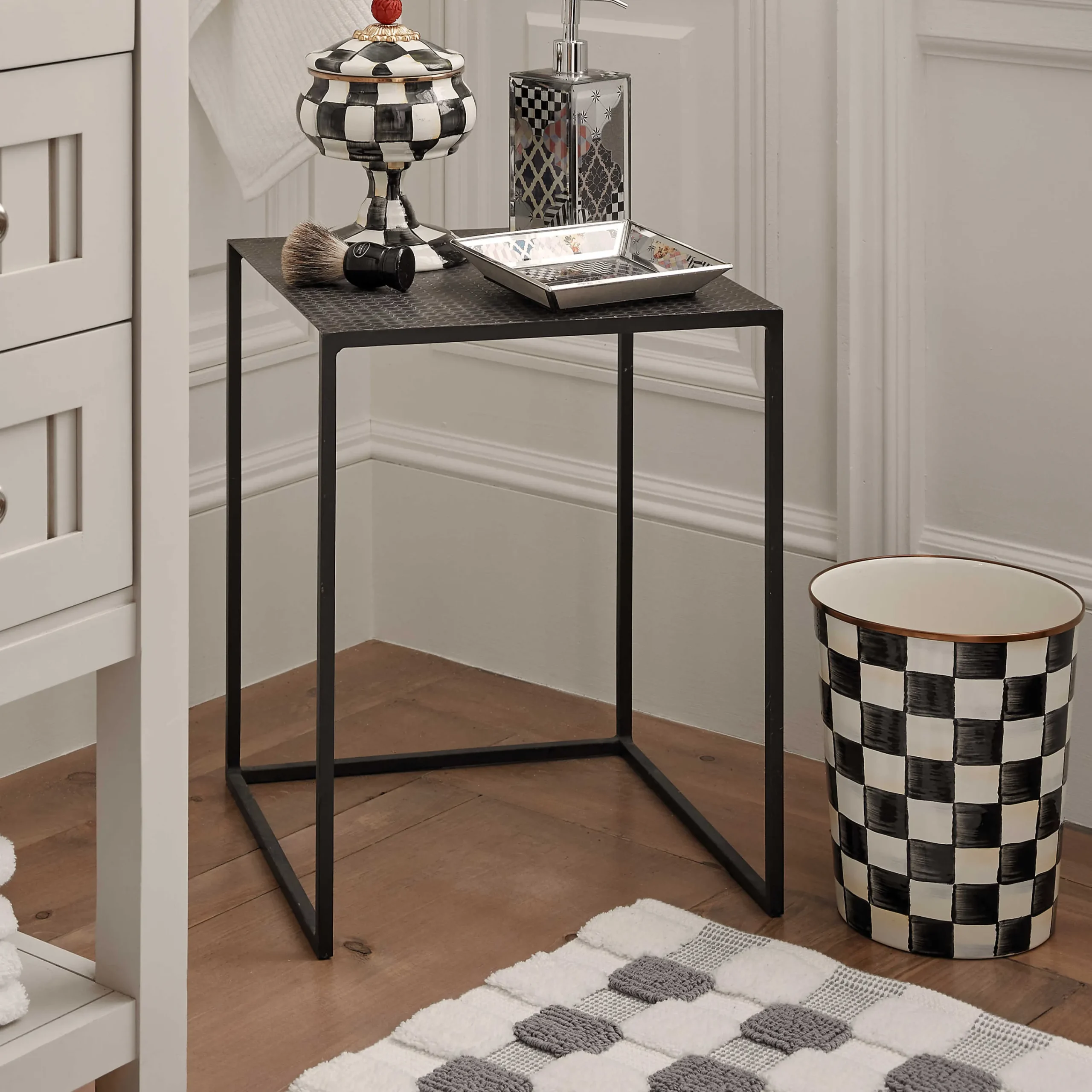 MacKenzie-Childs Texture Check Sterling White Basic Bath Rug| Bath & Bath Accessories|Rugs