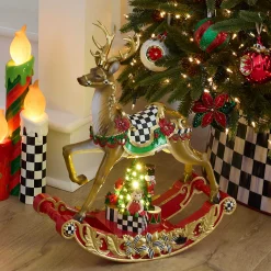 MacKenzie-Childs Traditional Christmas Illuminated Rocking Reindeer| Room Accents