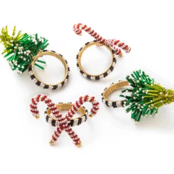 MacKenzie-Childs Tree  Candy Cane Napkin Rings, Set of 4| Holiday|Kitchen & Dining Sets