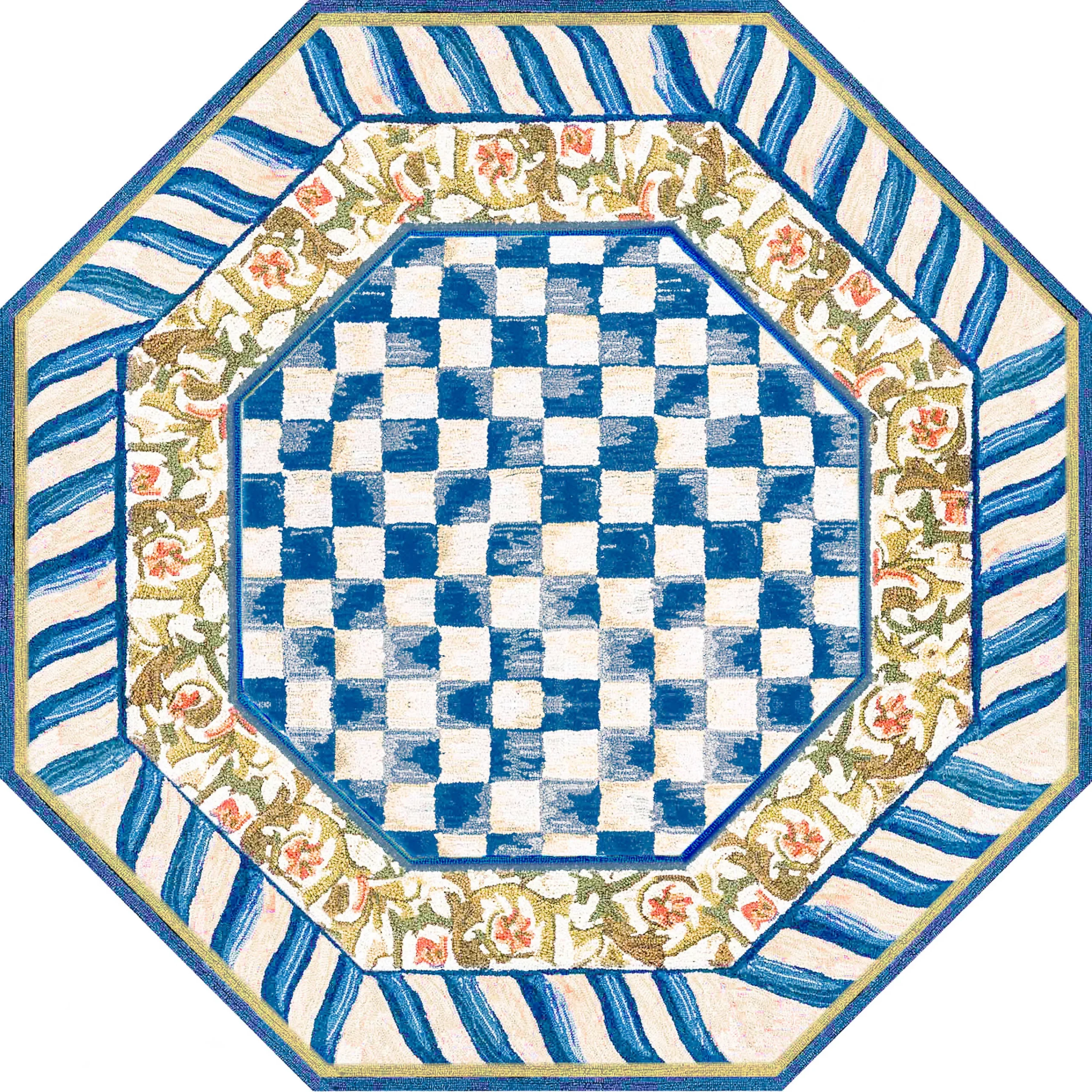 MacKenzie-Childs Truly Royal Check 6' Octagon Washable Rug| Rugs