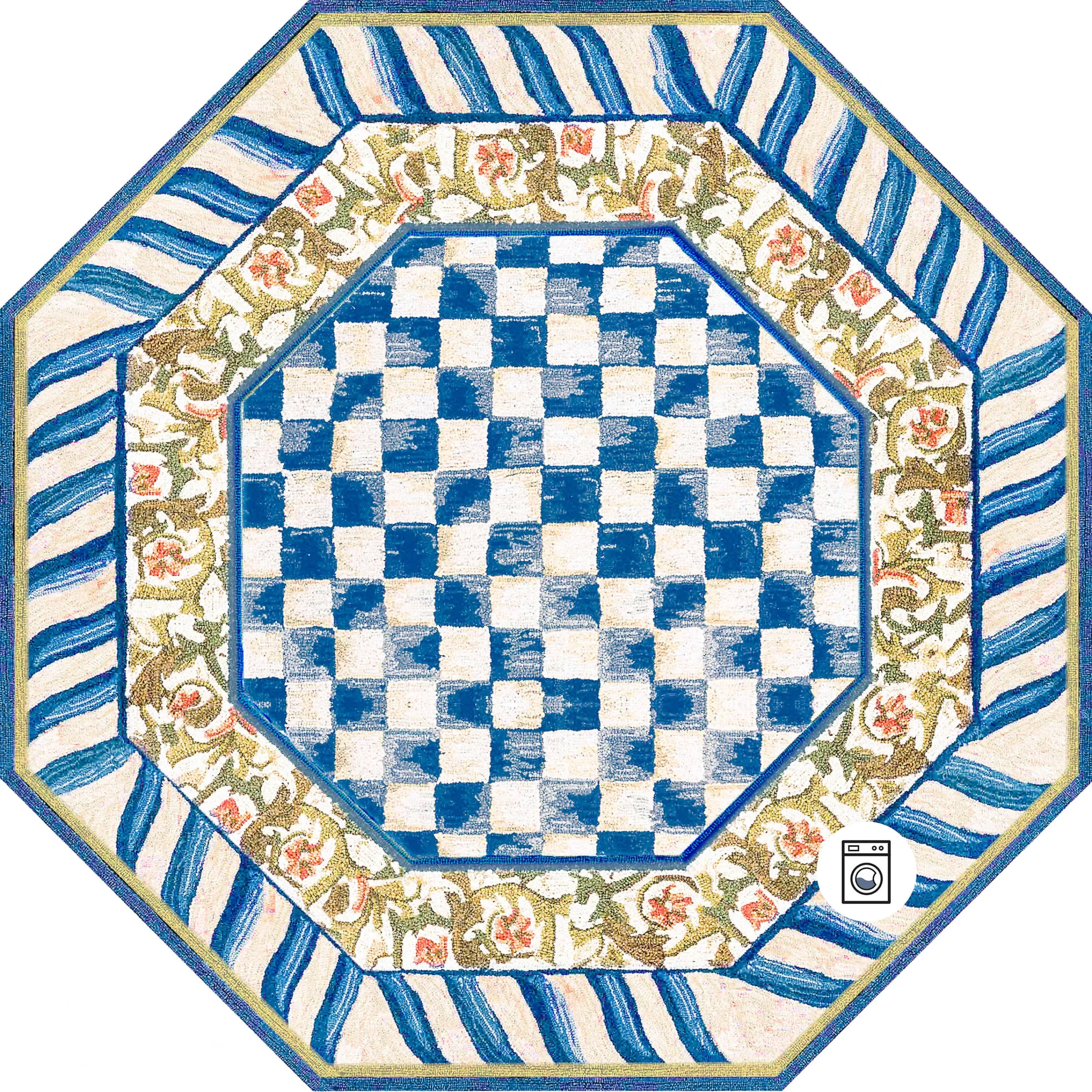 MacKenzie-Childs Truly Royal Check 6' Octagon Washable Rug| Rugs
