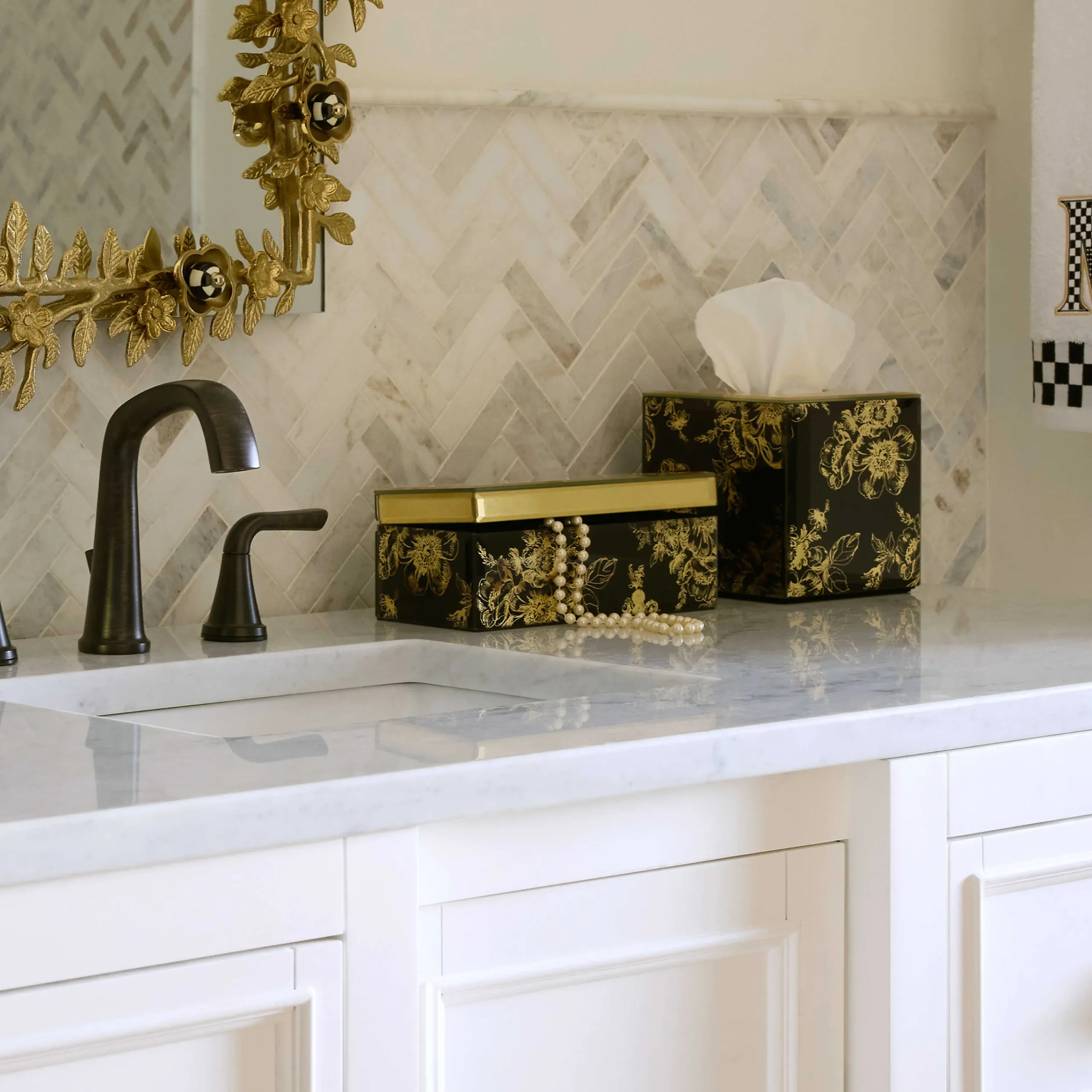 MacKenzie-Childs Twilight Toile Decorative Box with Gold Hinged Lid| Room Accents