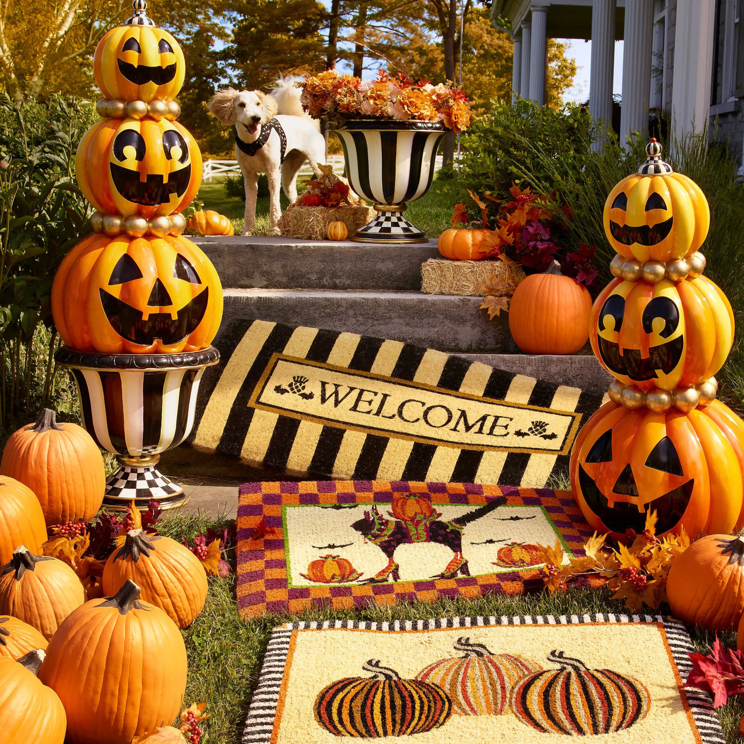 MacKenzie-Childs Welcome Awning Stripe Double Door Entrance Mat| Rugs