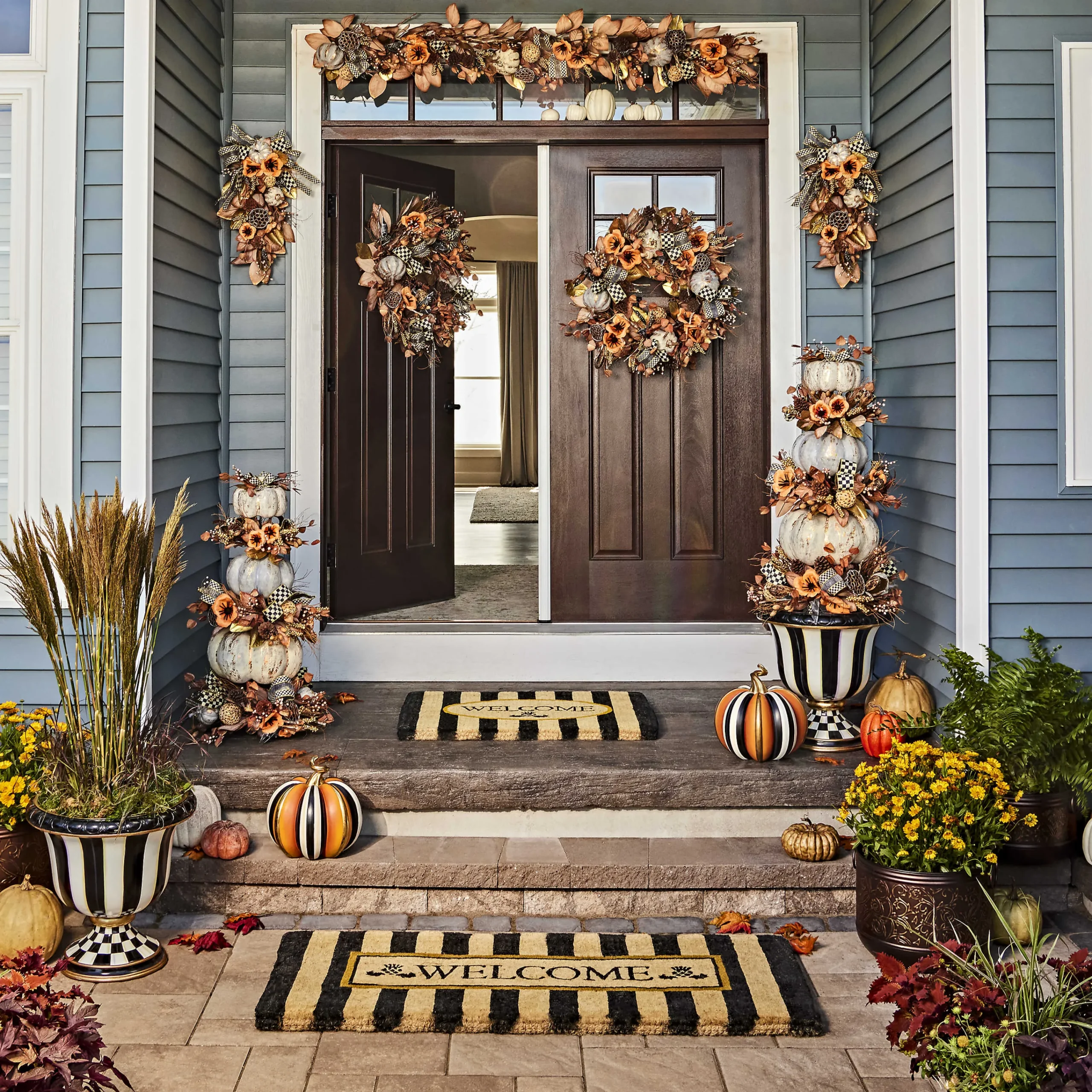 MacKenzie-Childs Welcome Awning Stripe Double Door Entrance Mat| Rugs