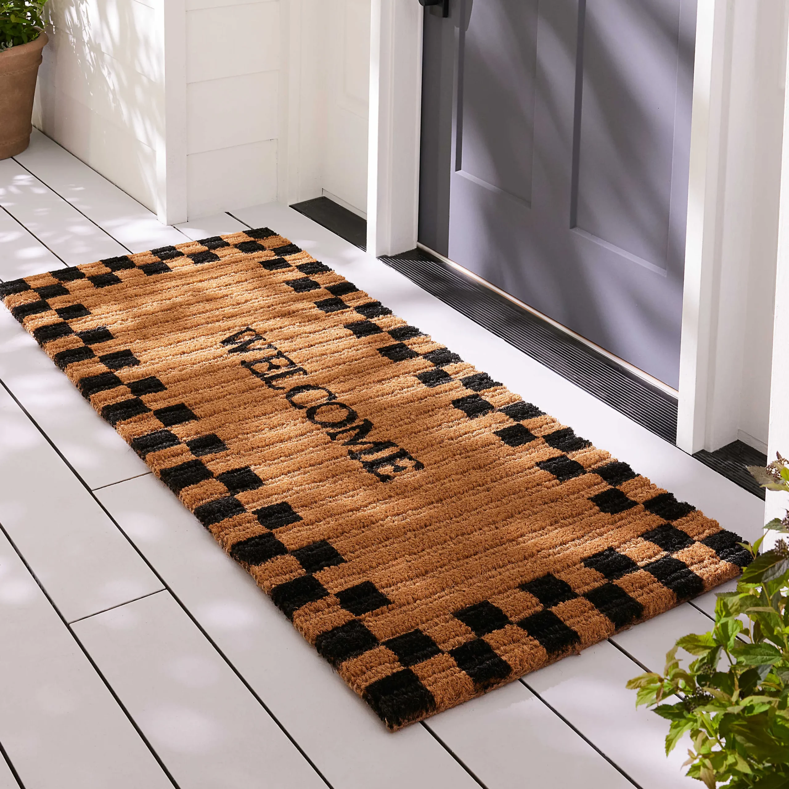 MacKenzie-Childs Welcome Checked Double Door Entrance Mat| The Fall Shop|Rugs