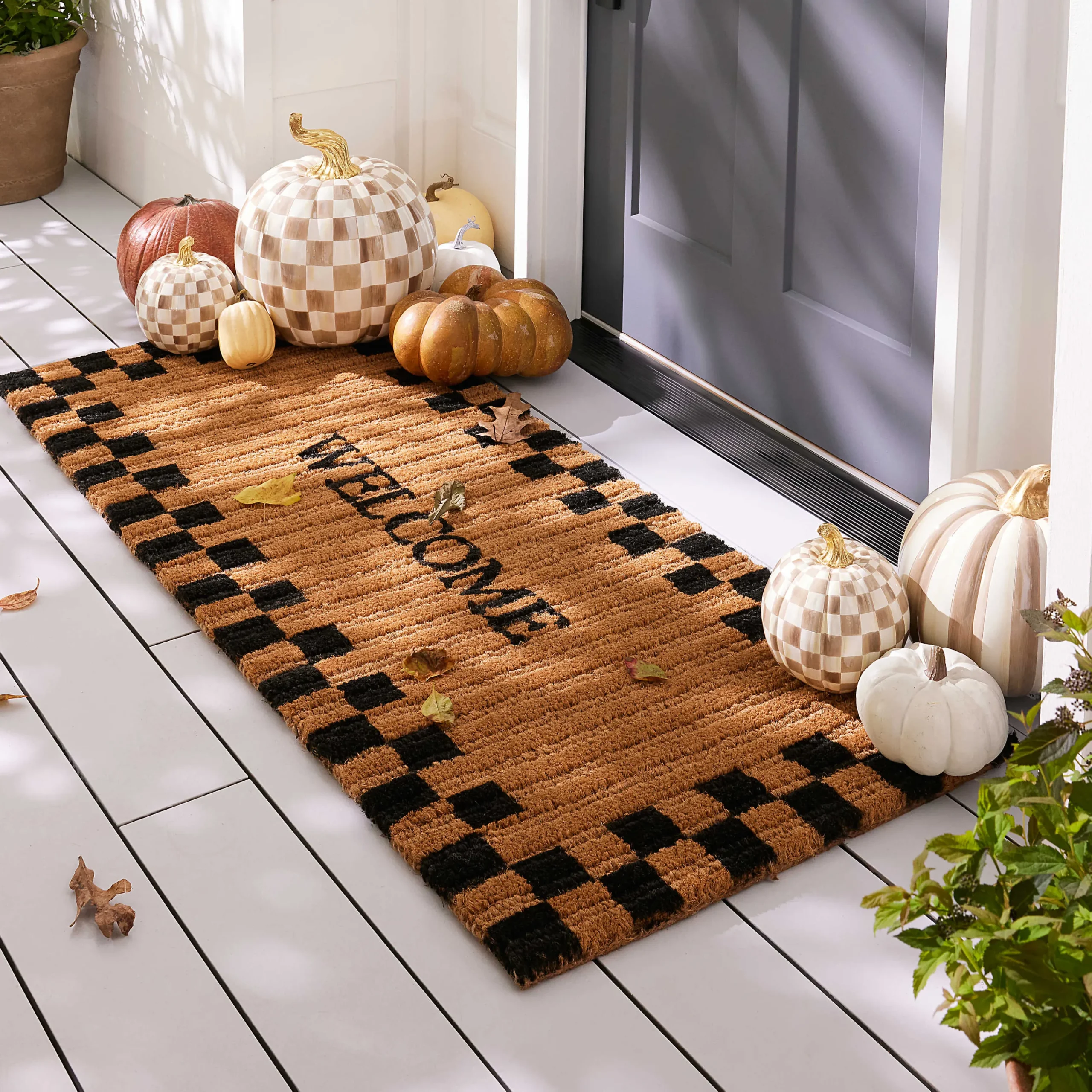 MacKenzie-Childs Welcome Checked Double Door Entrance Mat| The Fall Shop|Rugs