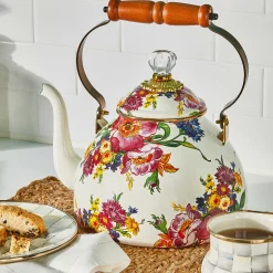 MacKenzie-Childs White Flower Market 3 Quart Tea Kettle| Tea Kettles