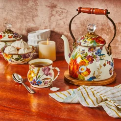 MacKenzie-Childs White Flower Market 2 Quart Tea Kettle| The Coffee Shop|Tea Kettles