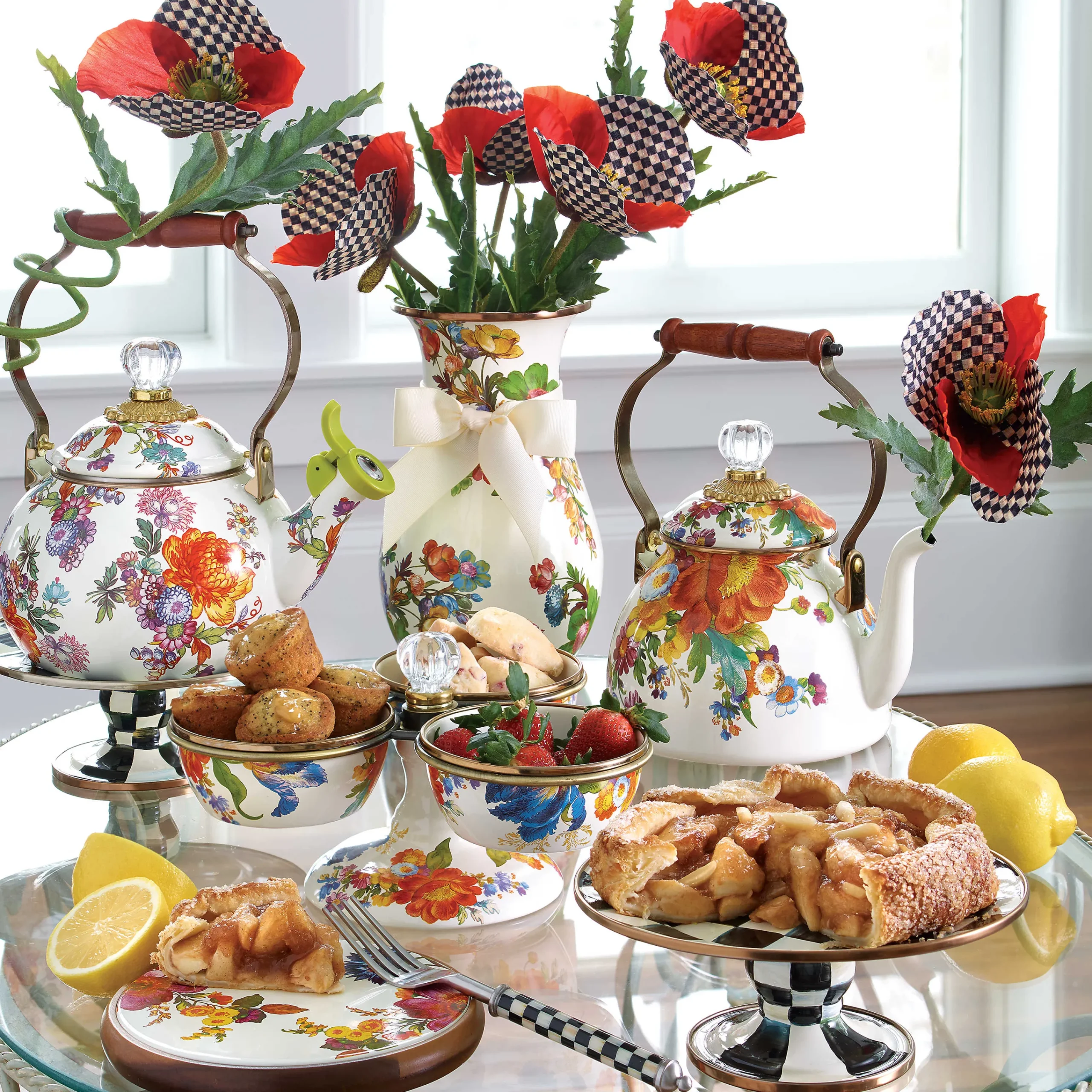 MacKenzie-Childs White Flower Market 2 Quart Tea Kettle| The Coffee Shop|Tea Kettles