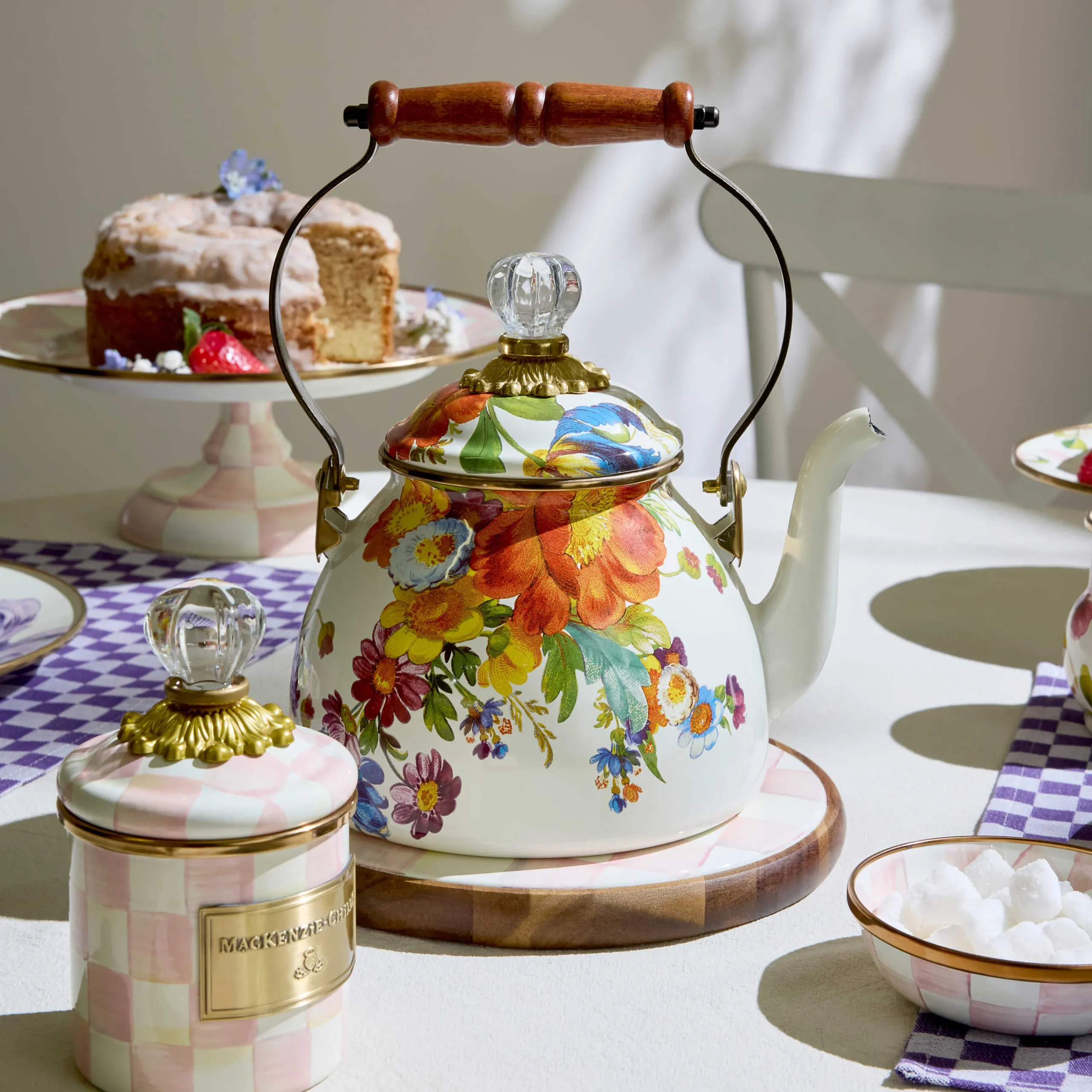 MacKenzie-Childs White Flower Market 2 Quart Tea Kettle| The Coffee Shop|Tea Kettles