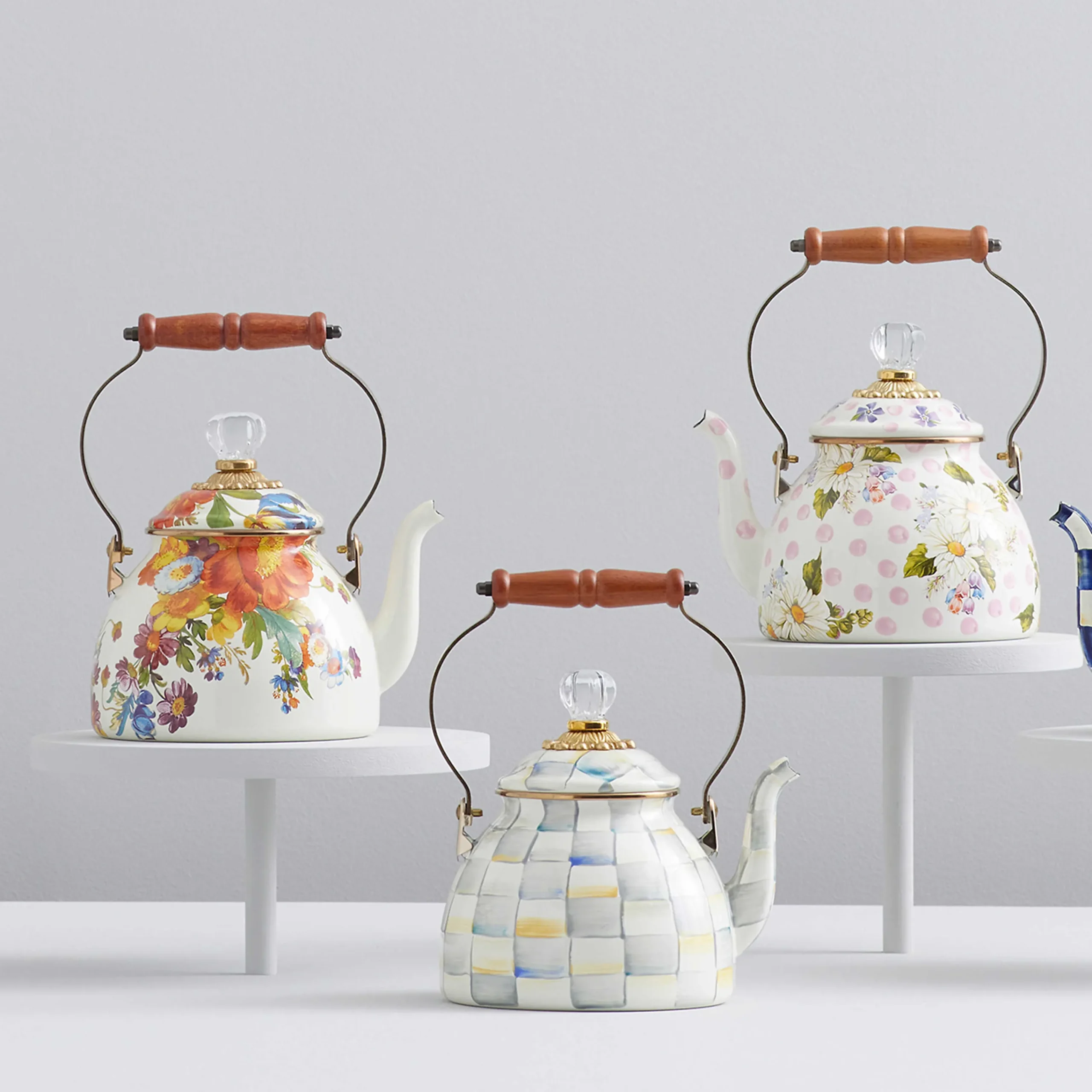 MacKenzie-Childs White Flower Market 2 Quart Tea Kettle| The Coffee Shop|Tea Kettles