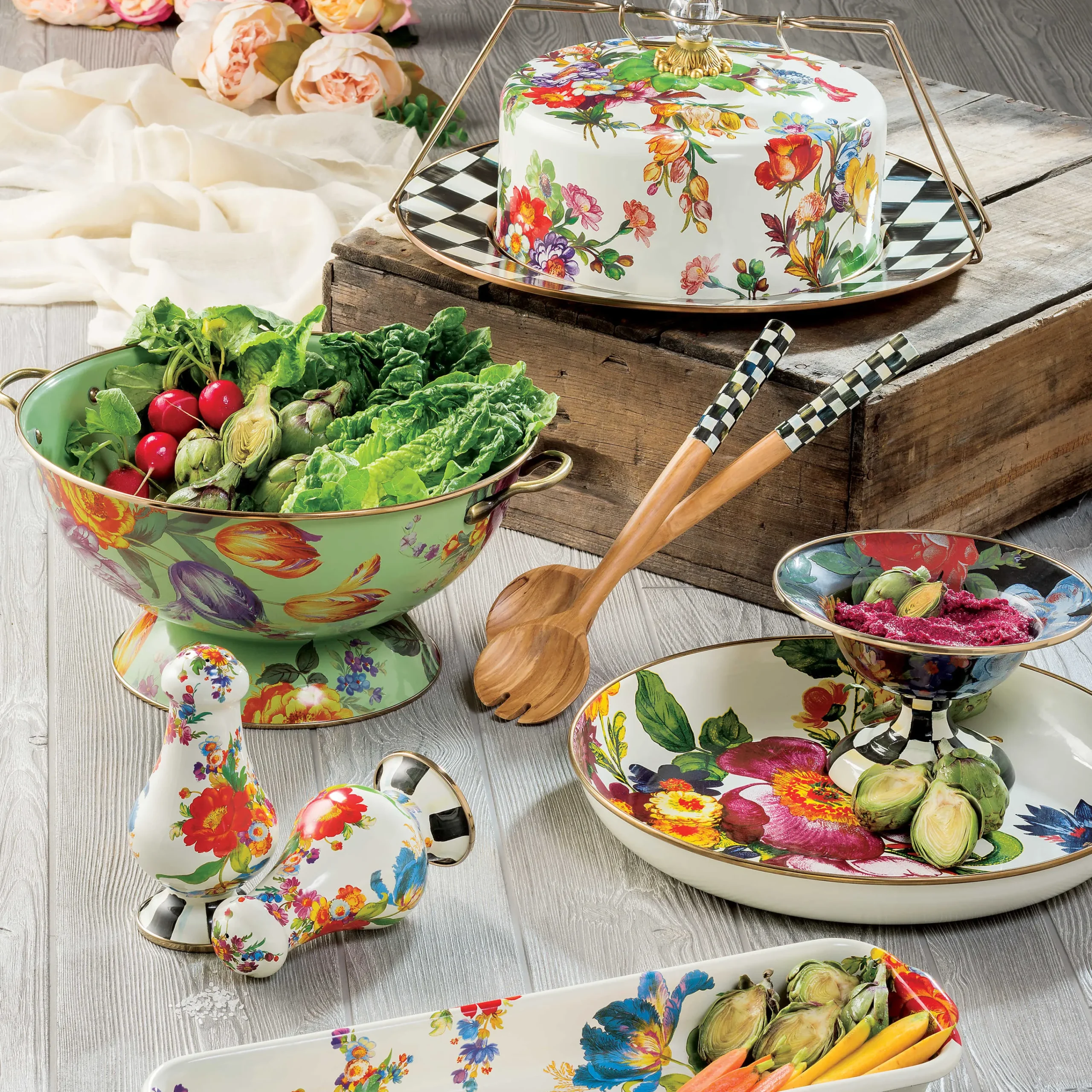 MacKenzie-Childs White Flower Market Abundant Bowl| Serveware