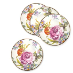 MacKenzie-Childs White Flower Market Appetizer Plates, Set of 4| Bar Entertaining|Serveware