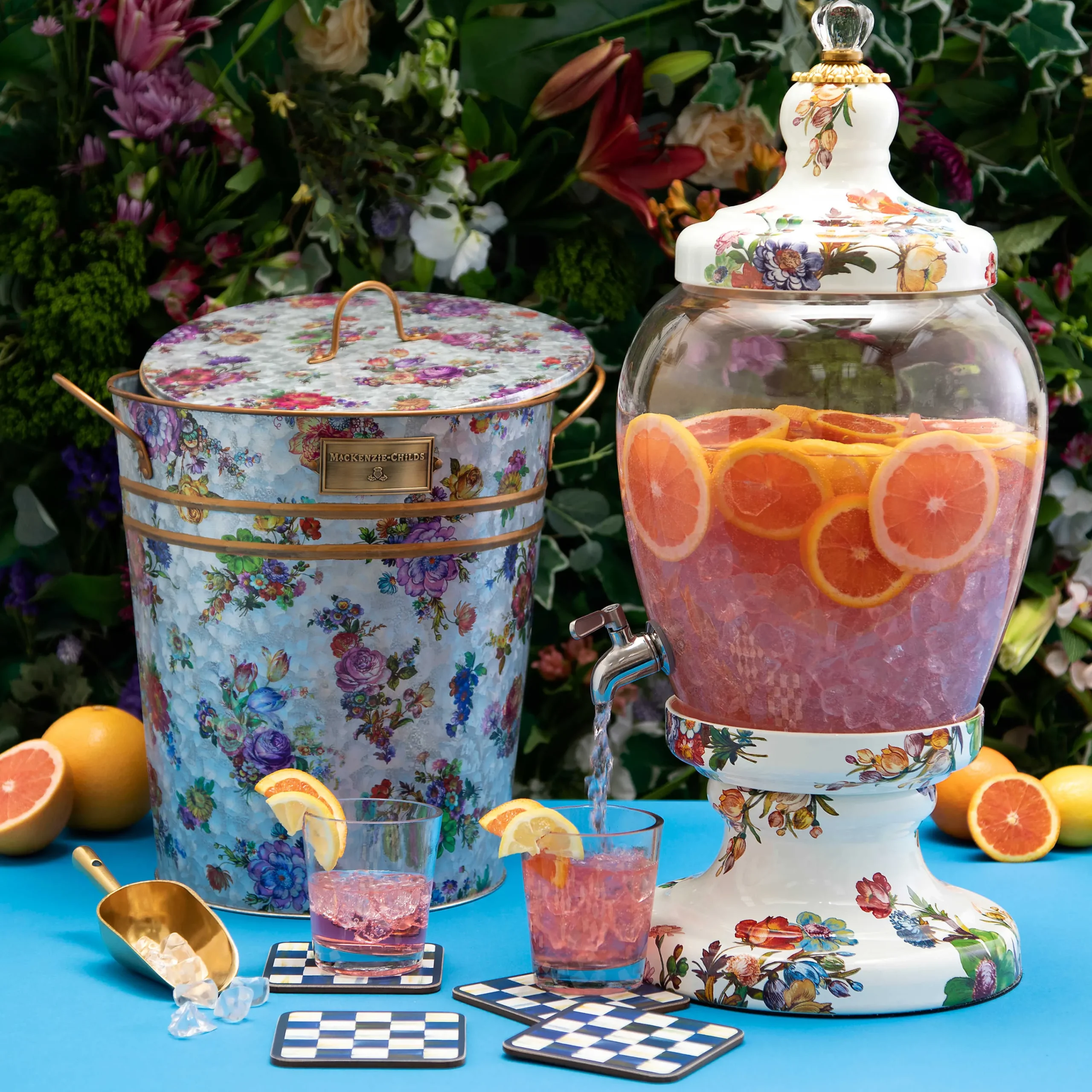 MacKenzie-Childs White Flower Market Beverage Hostess| Drinkware|Bar Entertaining