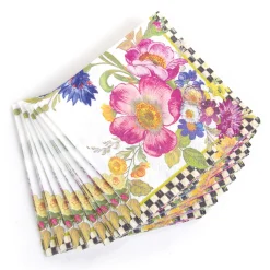 MacKenzie-Childs White Flower Market Cocktail Paper Napkins| Bar Entertaining