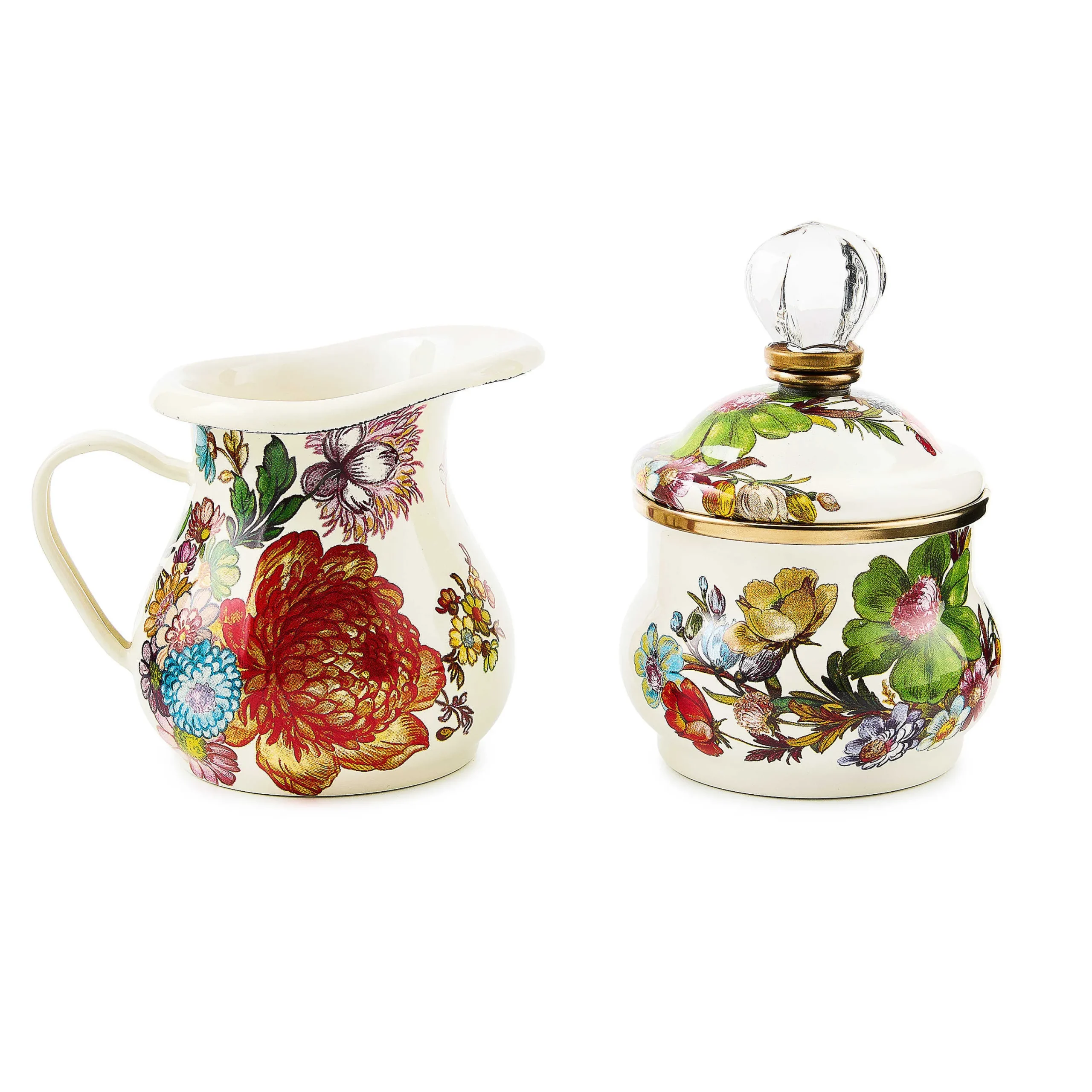 MacKenzie-Childs White Flower Market Creamer Sugar Bowl Set| Kitchen & Dining Sets|The Coffee Shop