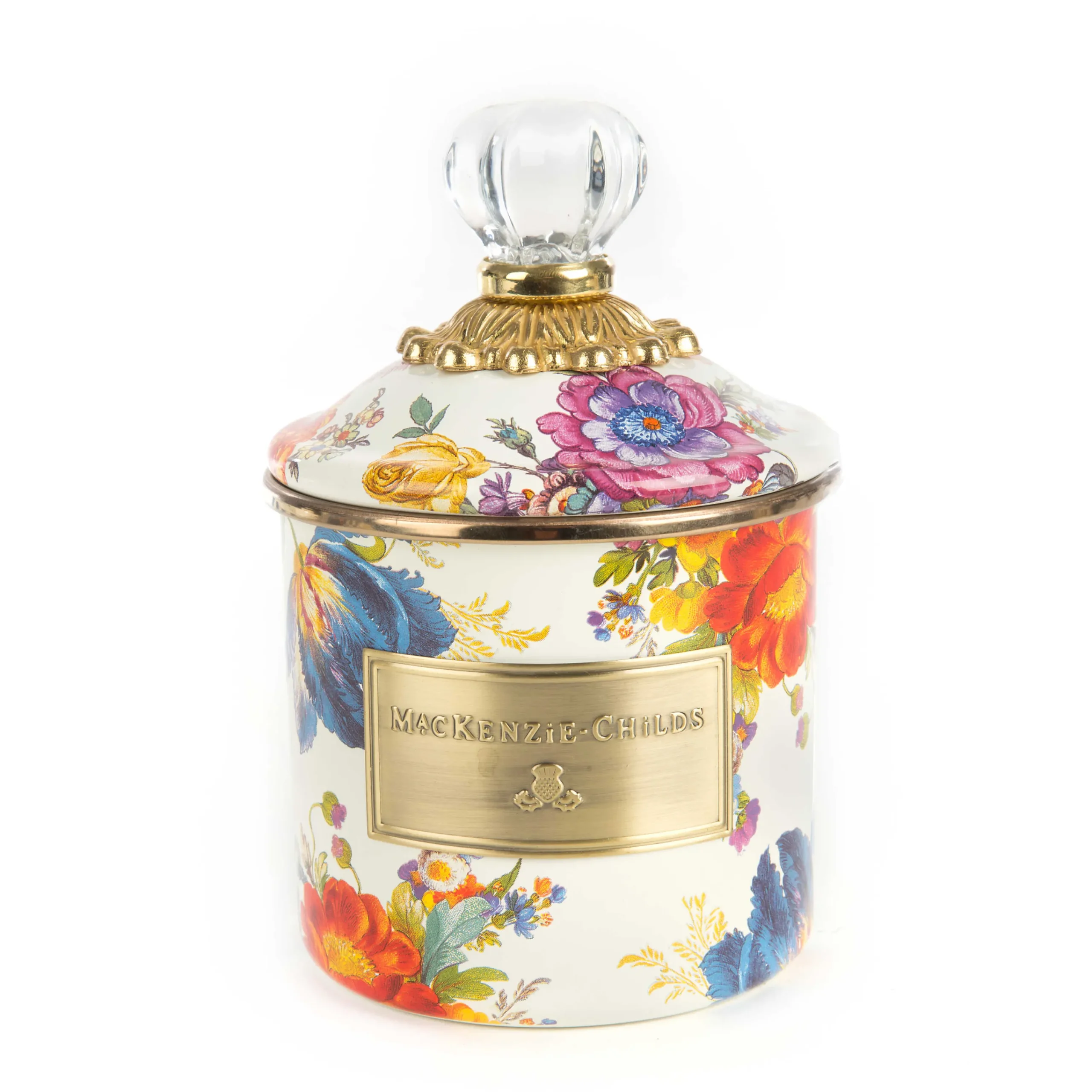 MacKenzie-Childs White Flower Market Demi Canister| Room Accents|Kitchen Storage & Organization