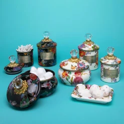 MacKenzie-Childs White Flower Market Demi Canister| Room Accents|Kitchen Storage & Organization